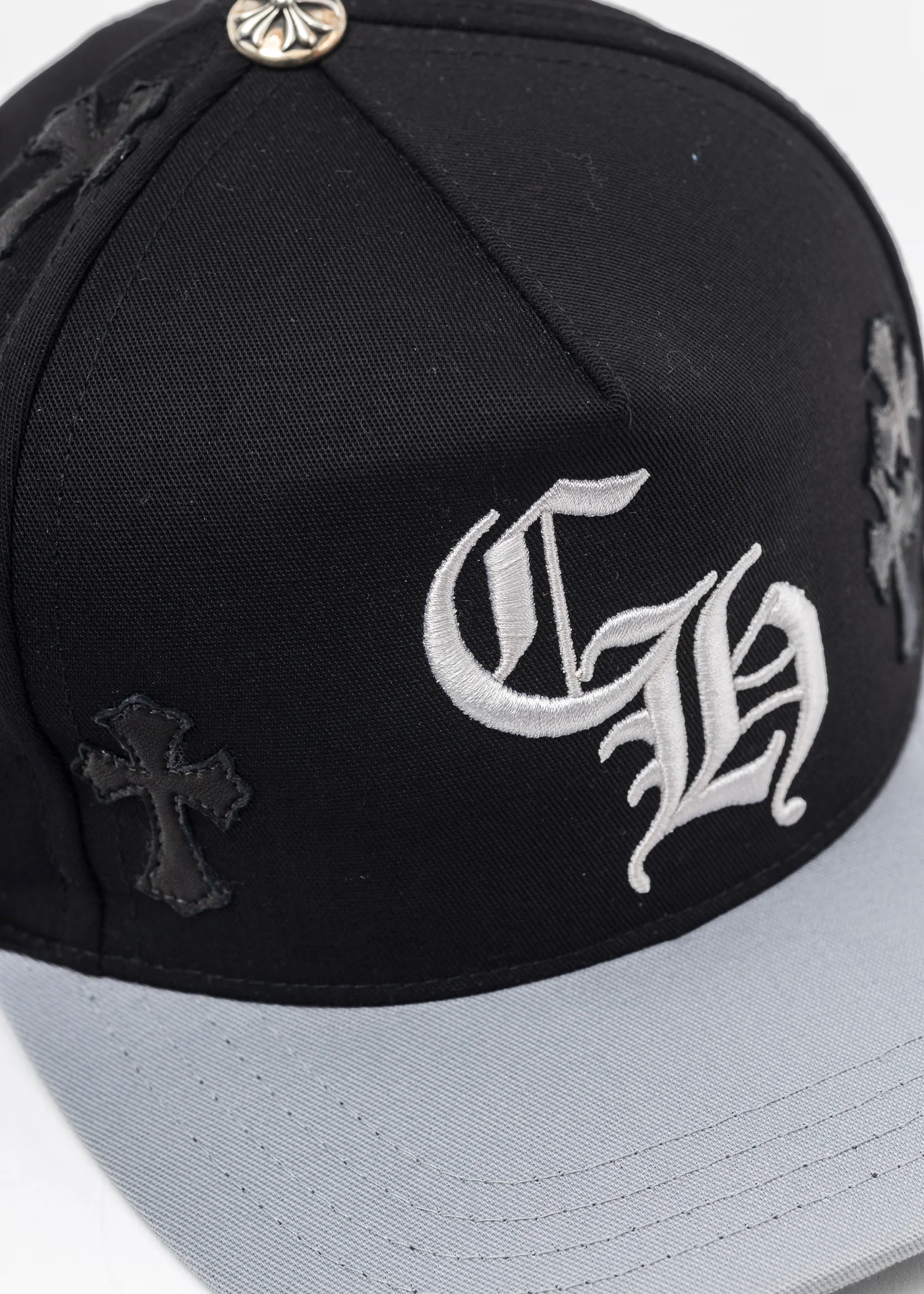 5 Panel Black/Grey With Black Patches Cap - Image 5