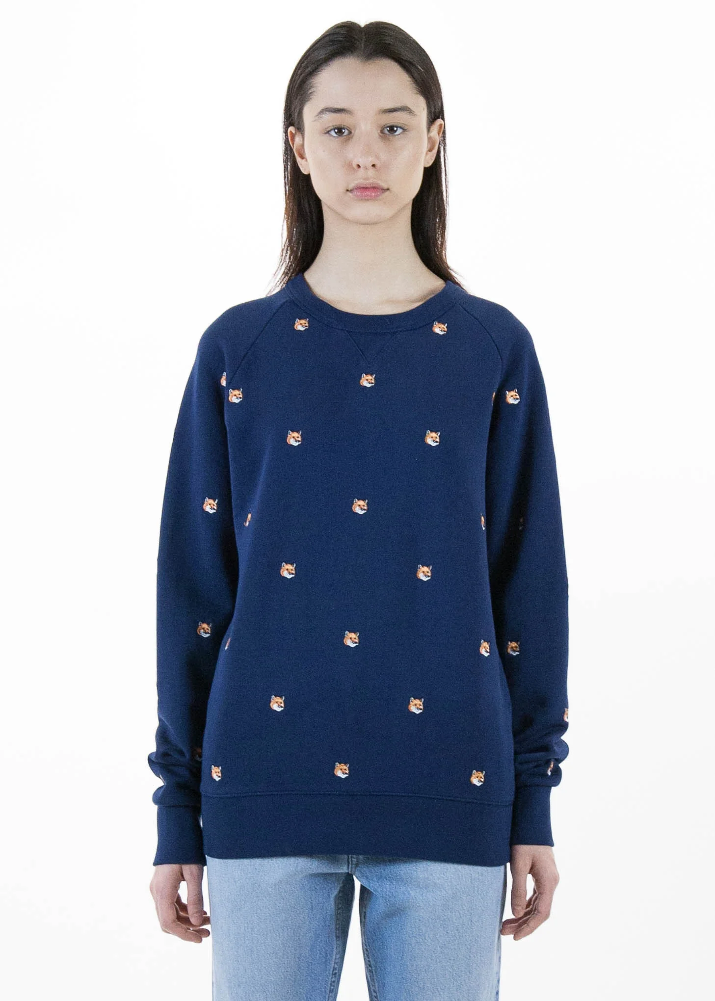 All Over Fox Head Embroidery Sweatshirt