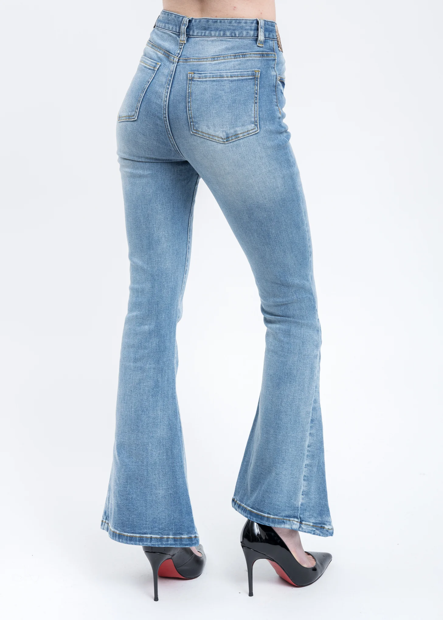 Blue Flare Jeans With Leather Tag - Image 2