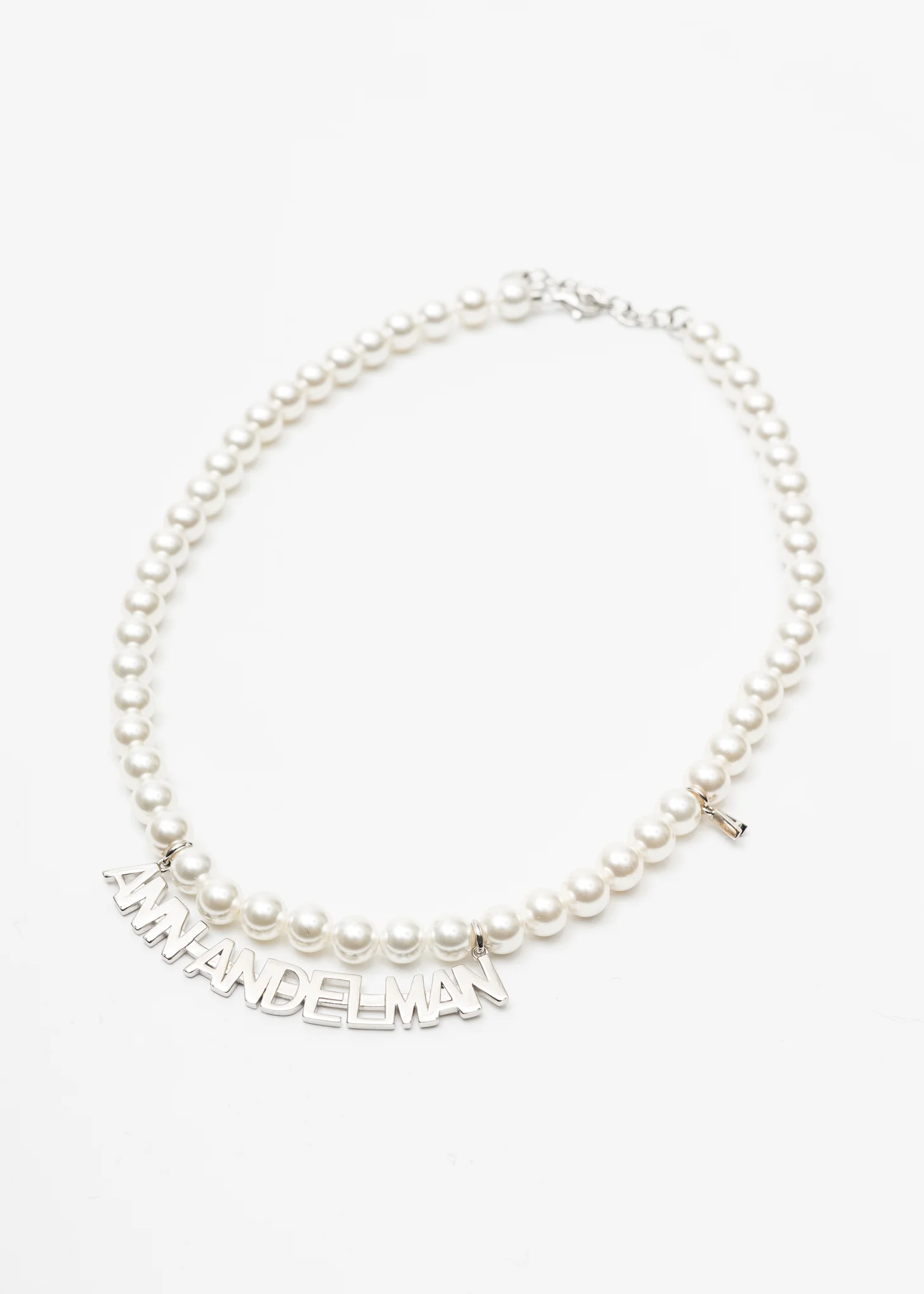 White Pearl And Silver Logo Necklace
