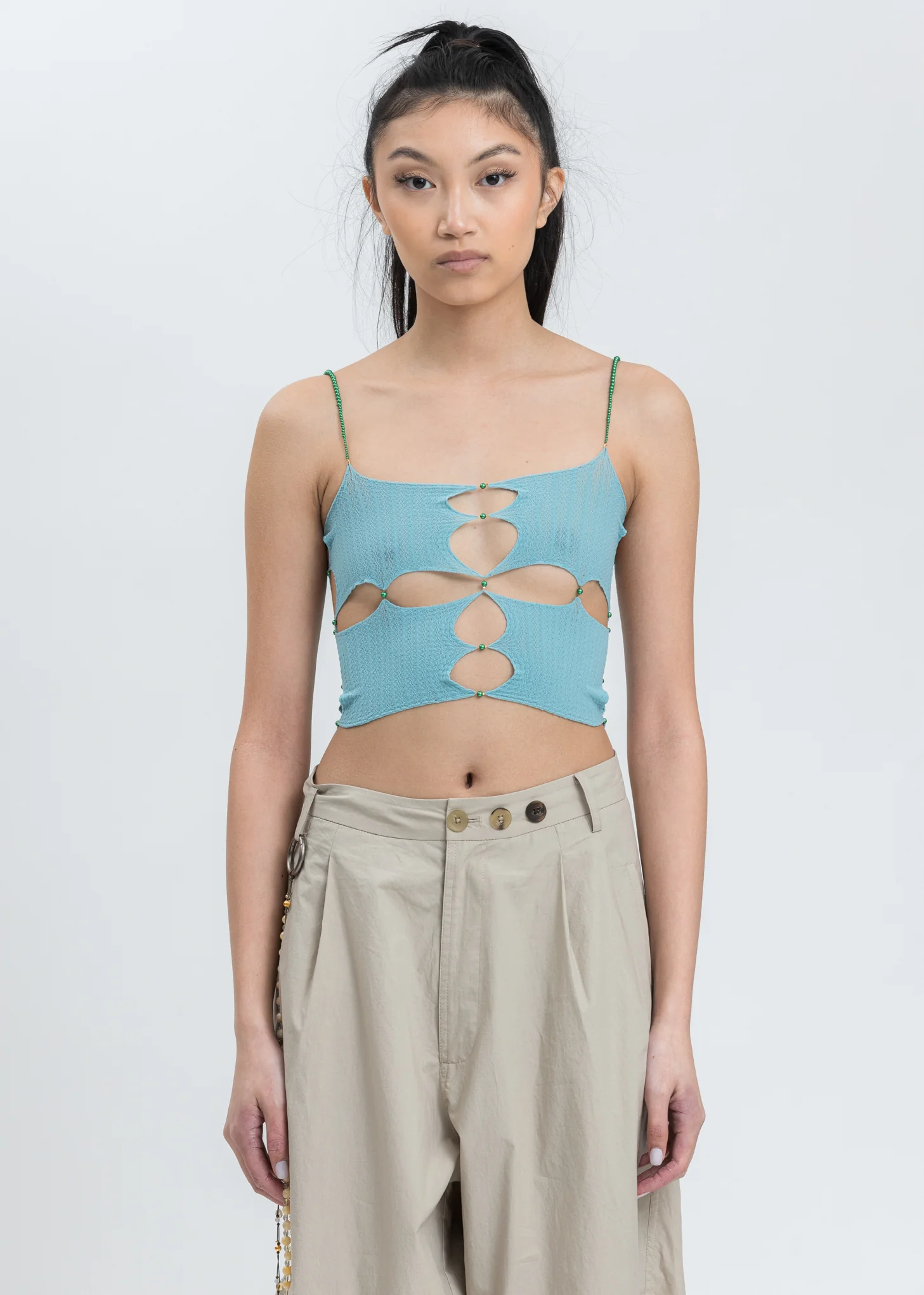 Aqua Tank Top w Center Cutout
