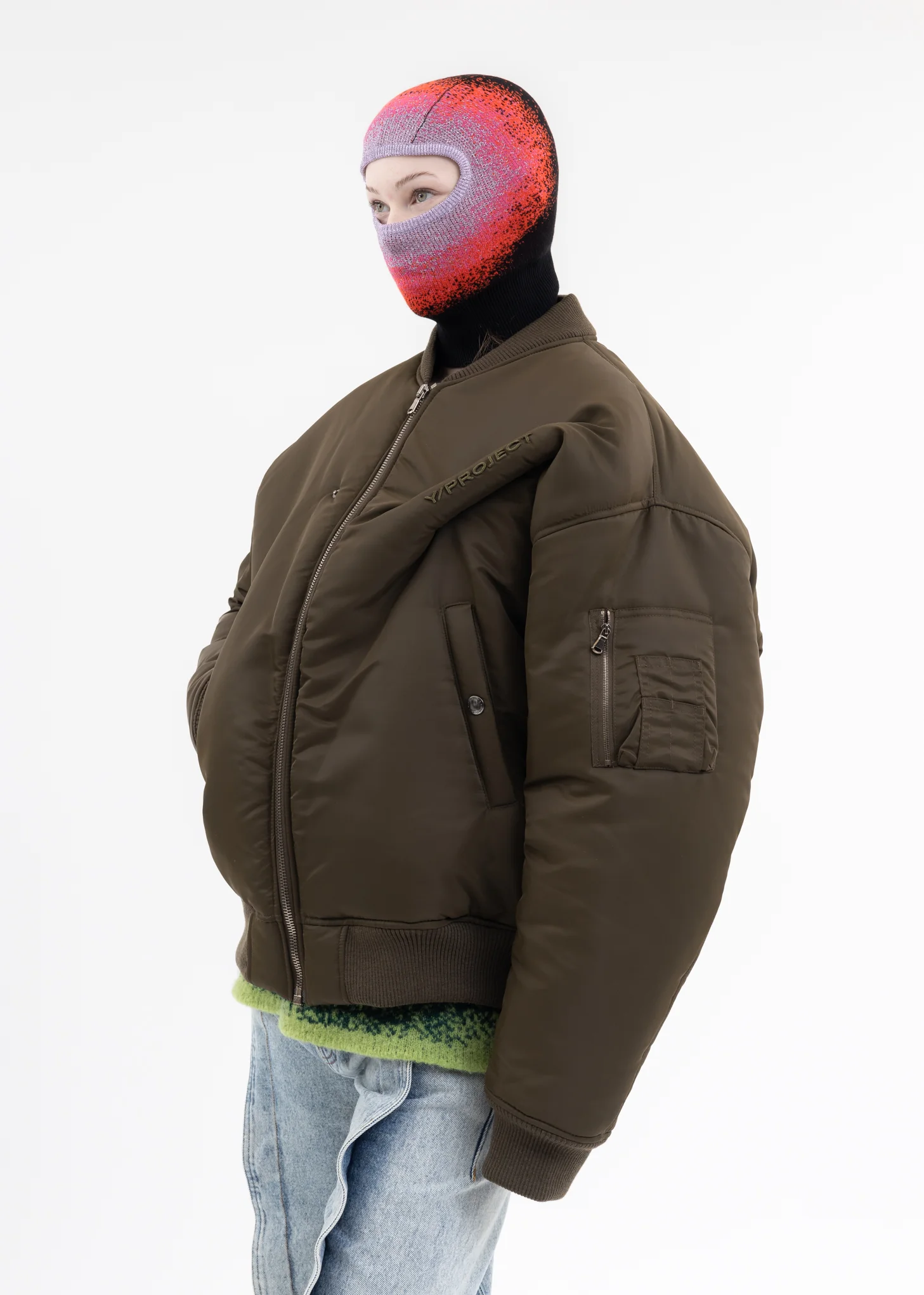ARMY GREEN PINCHED LOGO BOMBER - Image 8