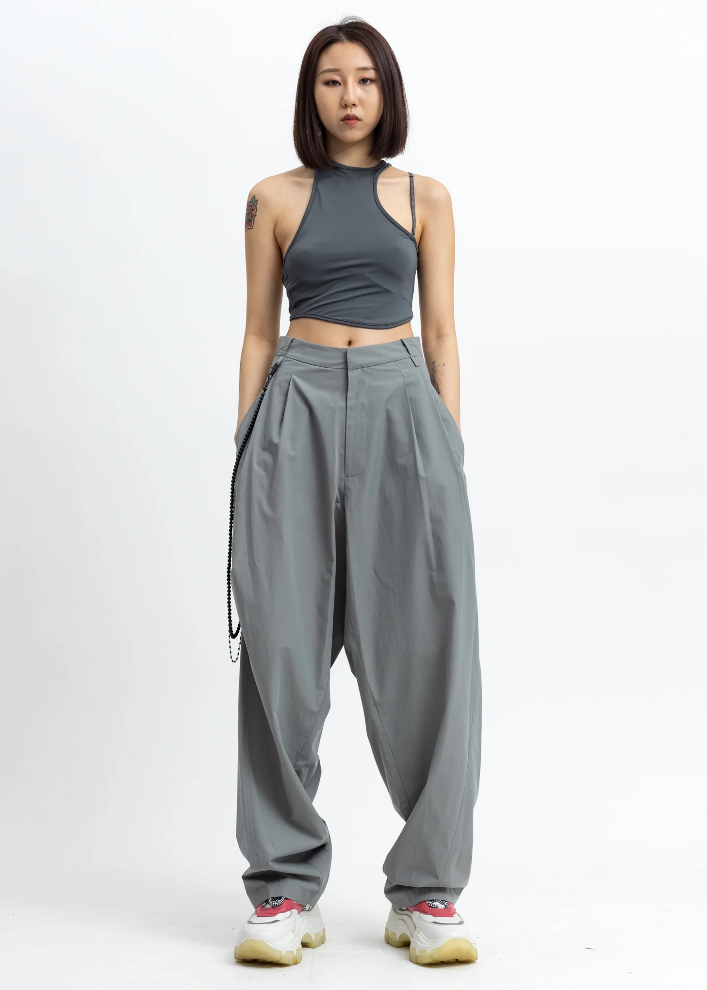 Ash Green Chained Wide Pants - Image 5