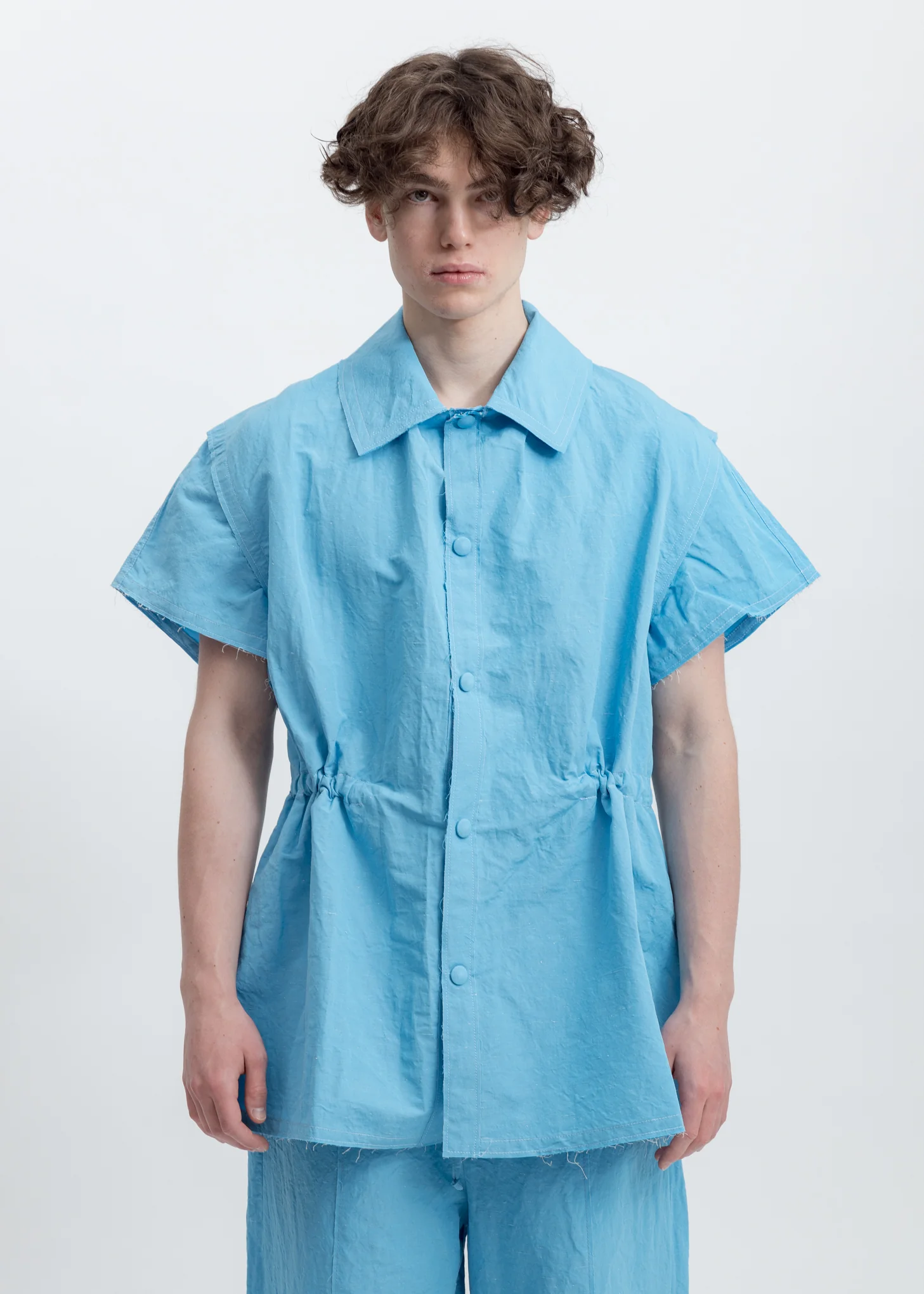 Azure Raw Cuts Elastic Shirts