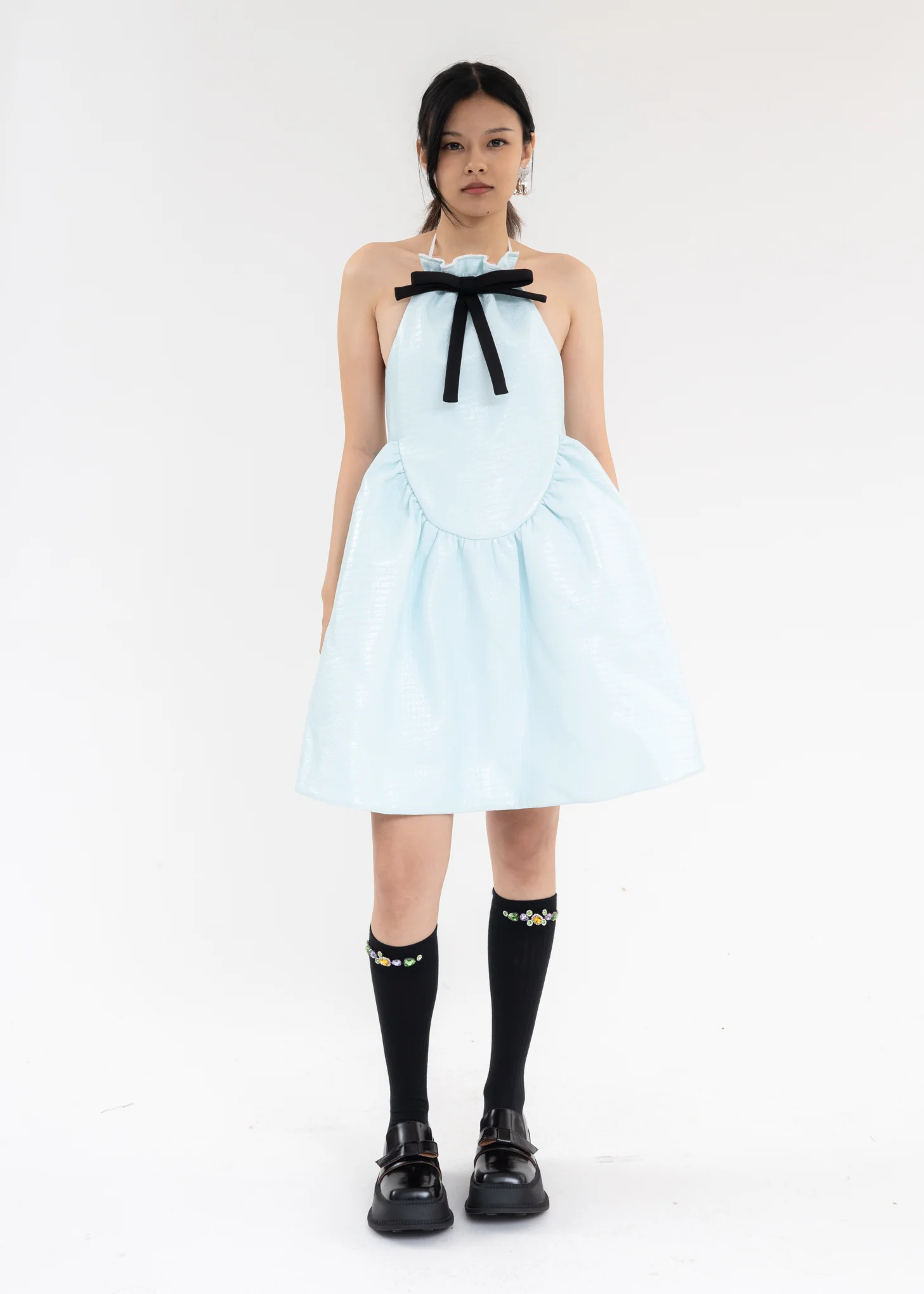Baby Blue Halterneck Puff Dress