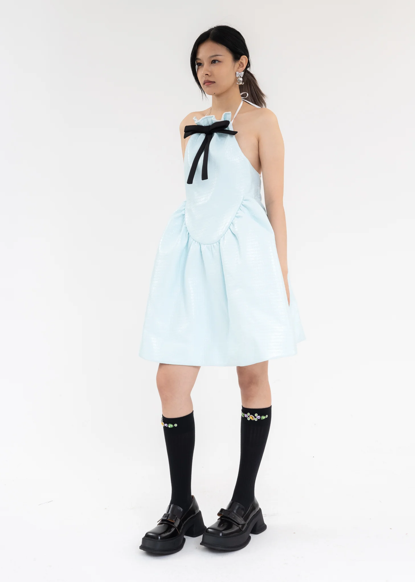 Baby Blue Halterneck Puff Dress - Image 3