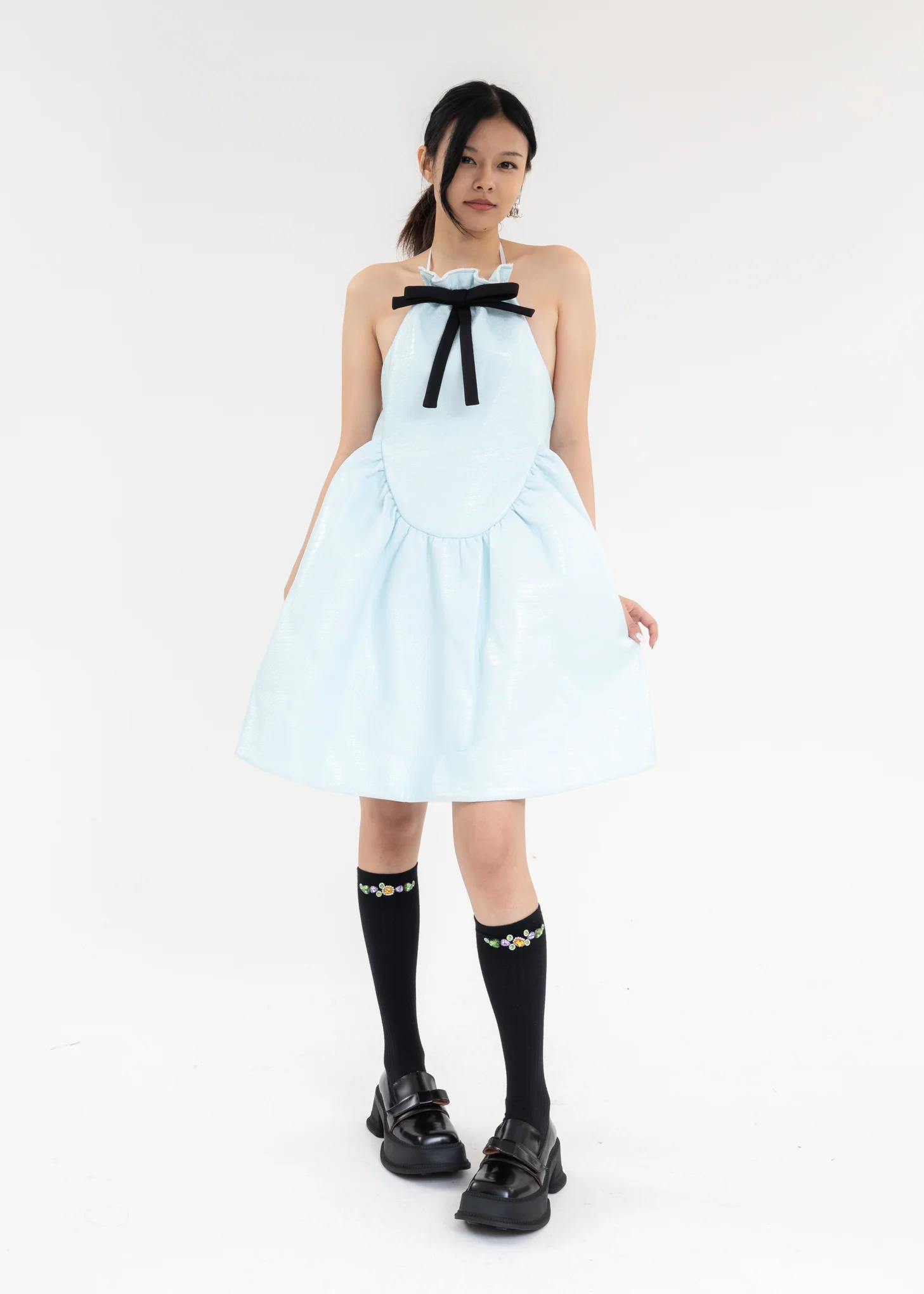 Baby Blue Halterneck Puff Dress - Image 5