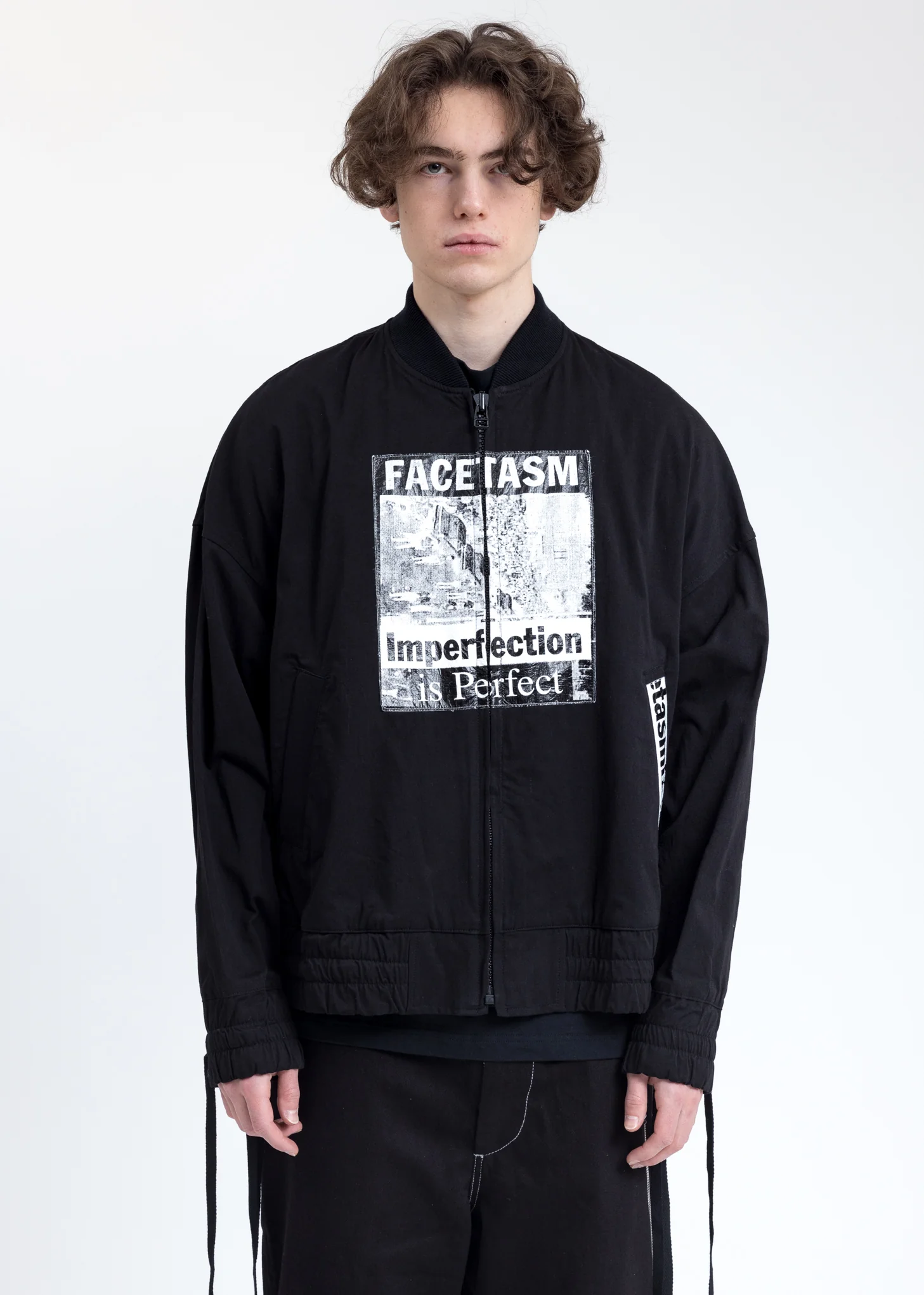 Black Bomber Jacket With Lace - Image 3