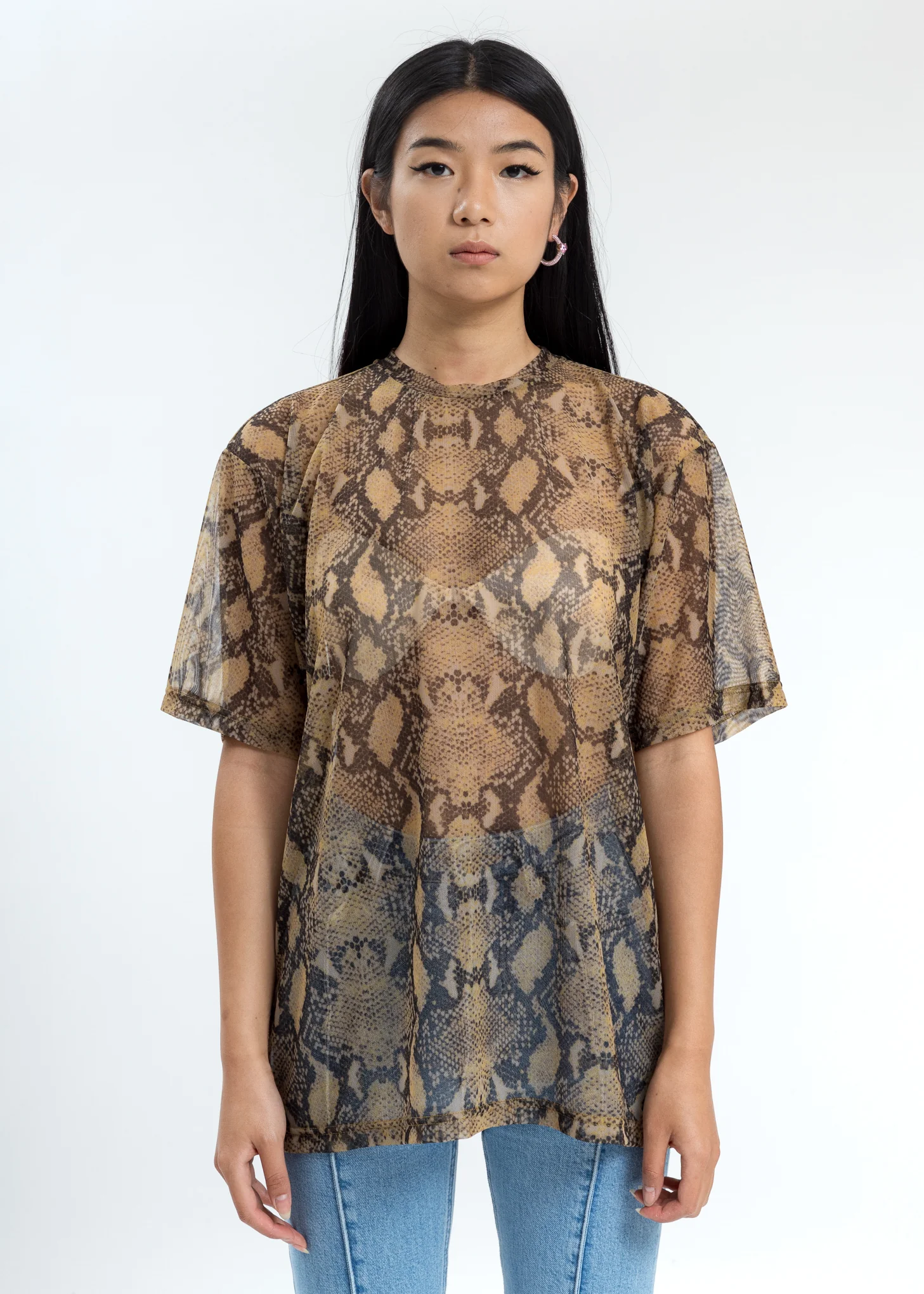 Beige And Black Snake Mesh Arno T-Shirt