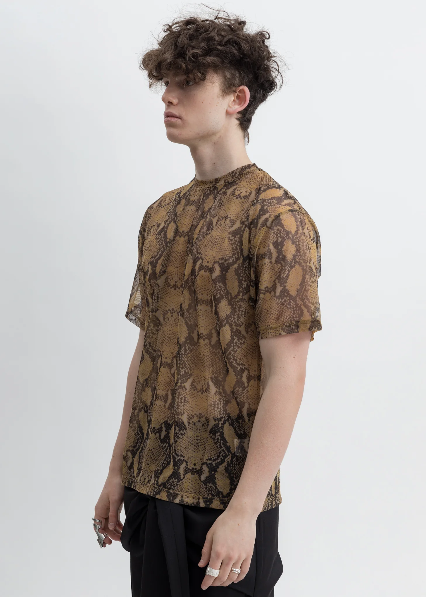 Beige And Black Snake Mesh Arno T-Shirt - Image 2