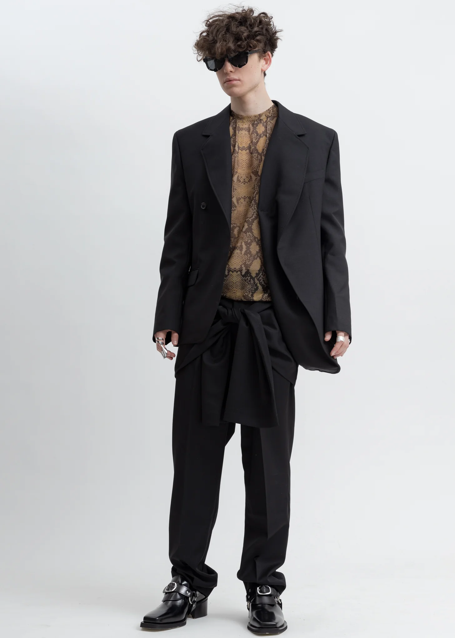 Beige And Black Snake Mesh Arno T-Shirt - Image 4