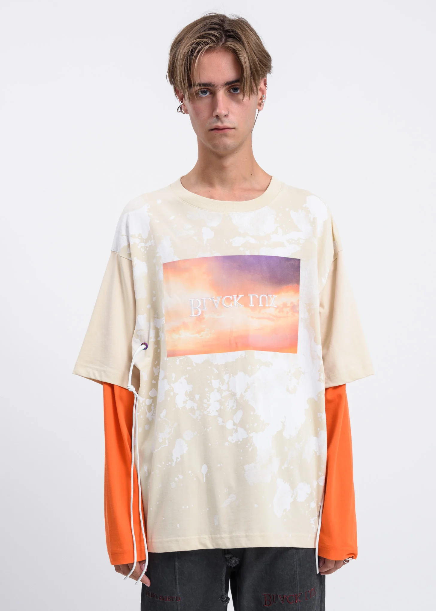 Beige and Orange Double Layer Long Sleeve