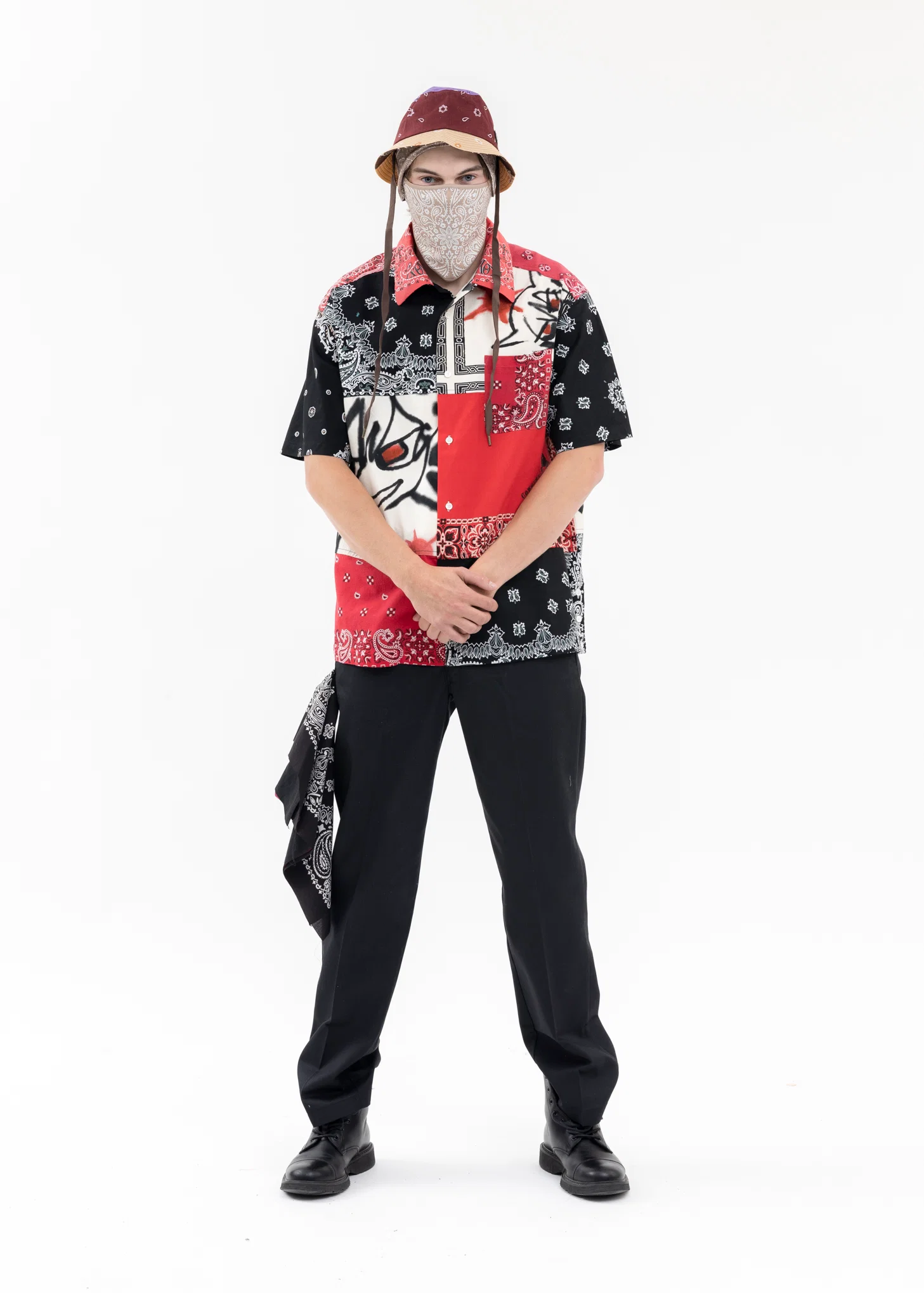BEIGE BANDANA PRINTED HAT WITH MASK 1 - Image 5
