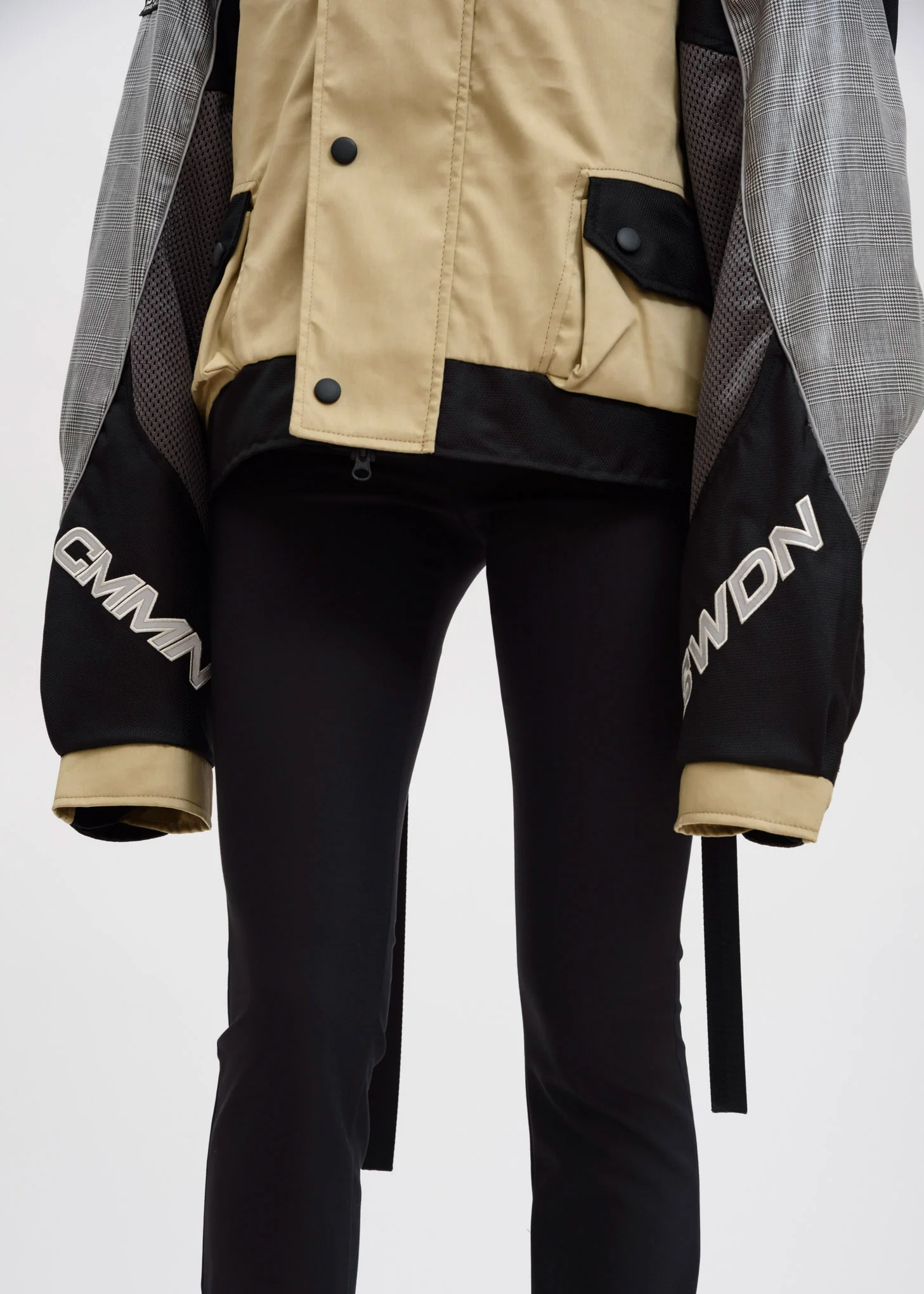Beige Black Roman Cropped Technical Moto Jacket - Image 5