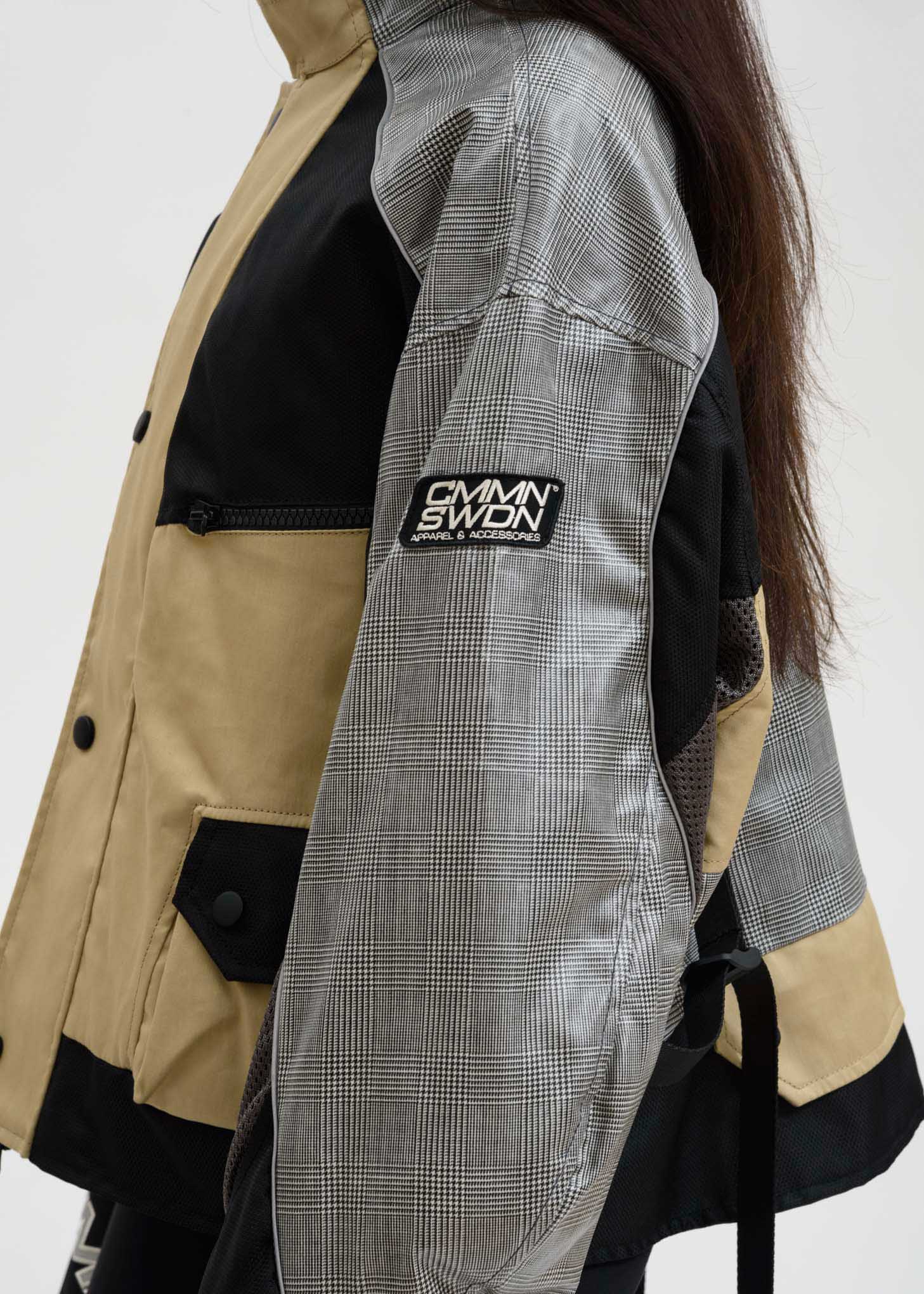 Beige Black Roman Cropped Technical Moto Jacket - Image 6