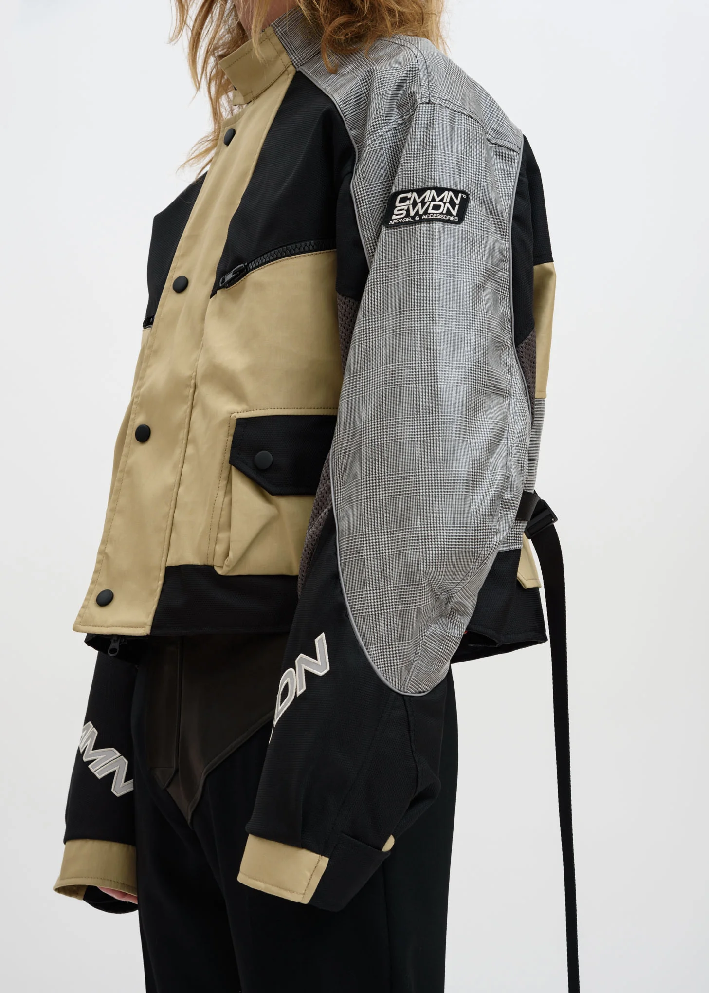 Beige Black Roman Cropped Technical Moto Jacket - Image 5