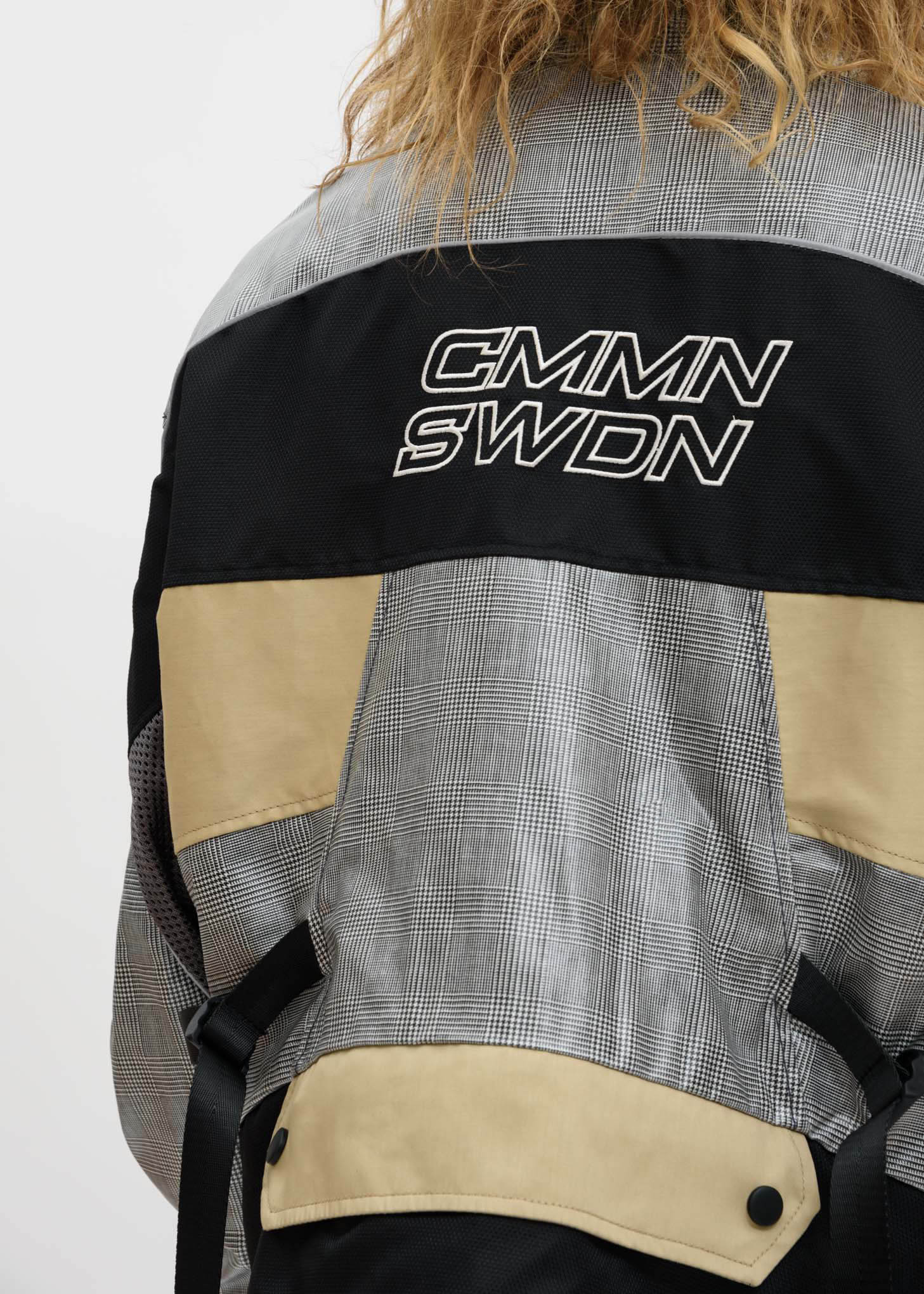 Beige Black Roman Cropped Technical Moto Jacket - Image 6