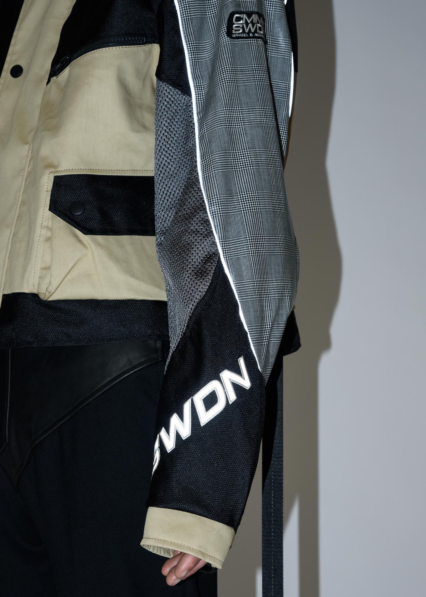 Beige Black Roman Cropped Technical Moto Jacket - Image 8