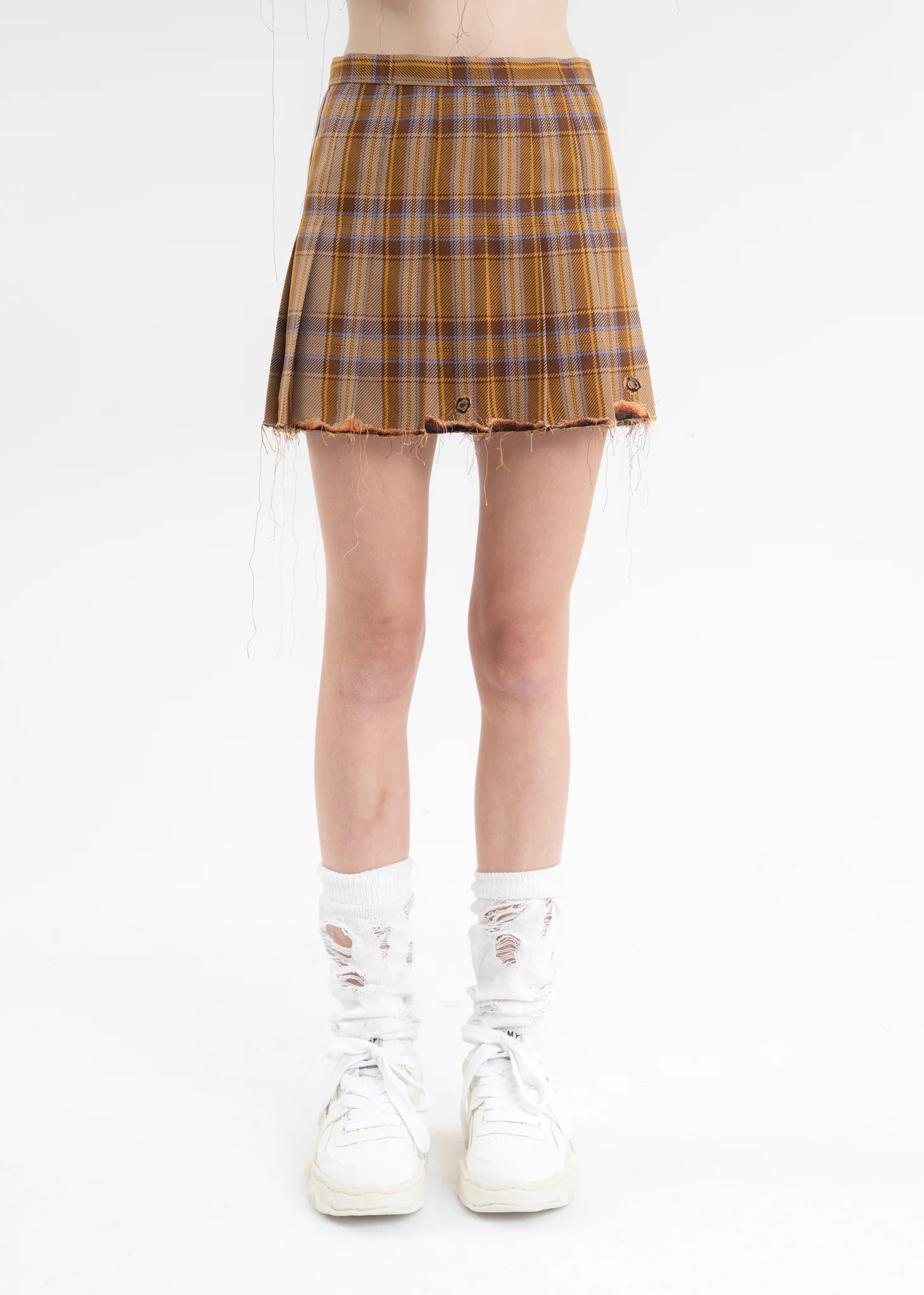 Beige BURNIG EMBROIDERY PLEATS SKIRT