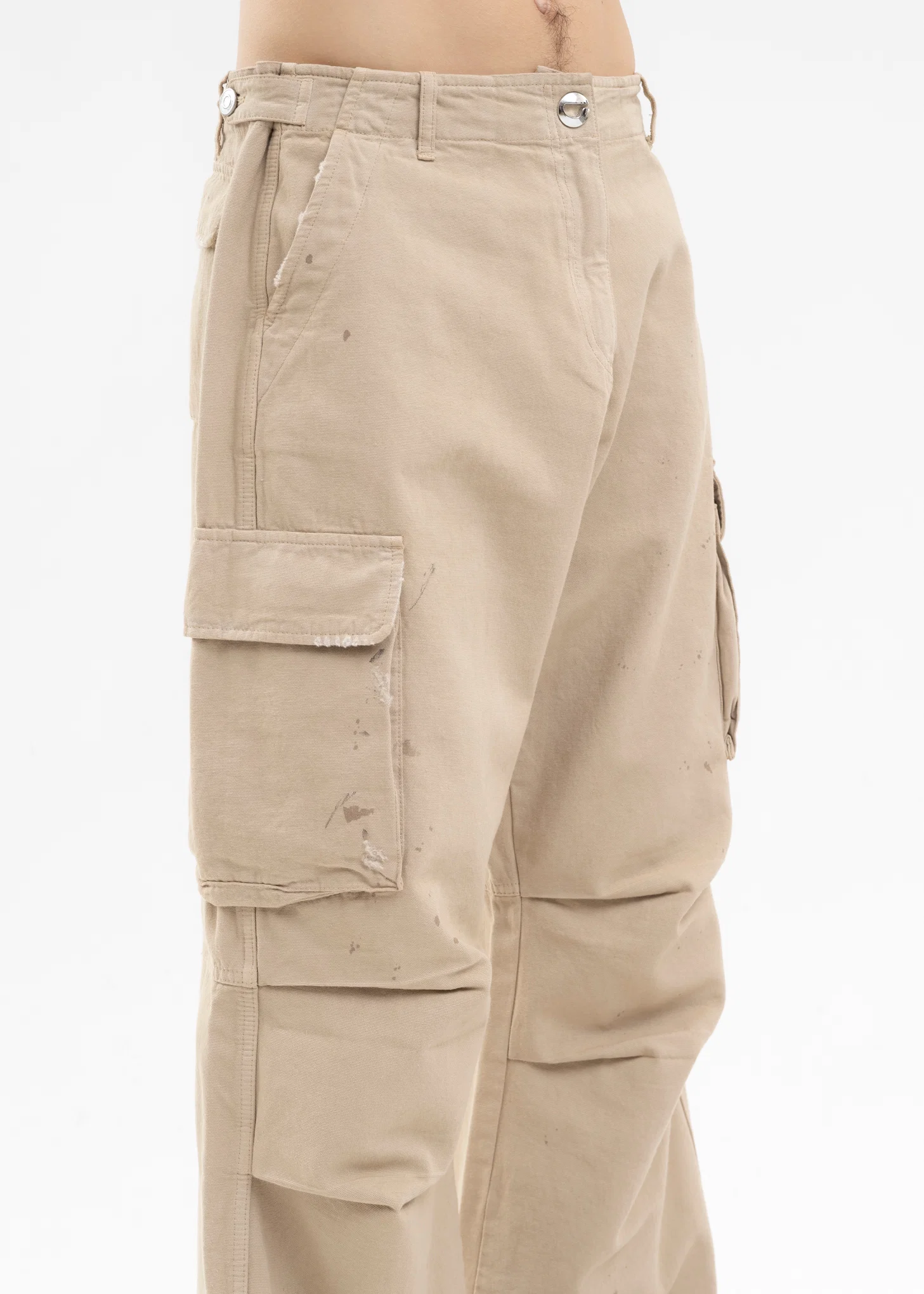BEIGE CANVAS WIDE LEG CARGO PANTS - Image 4