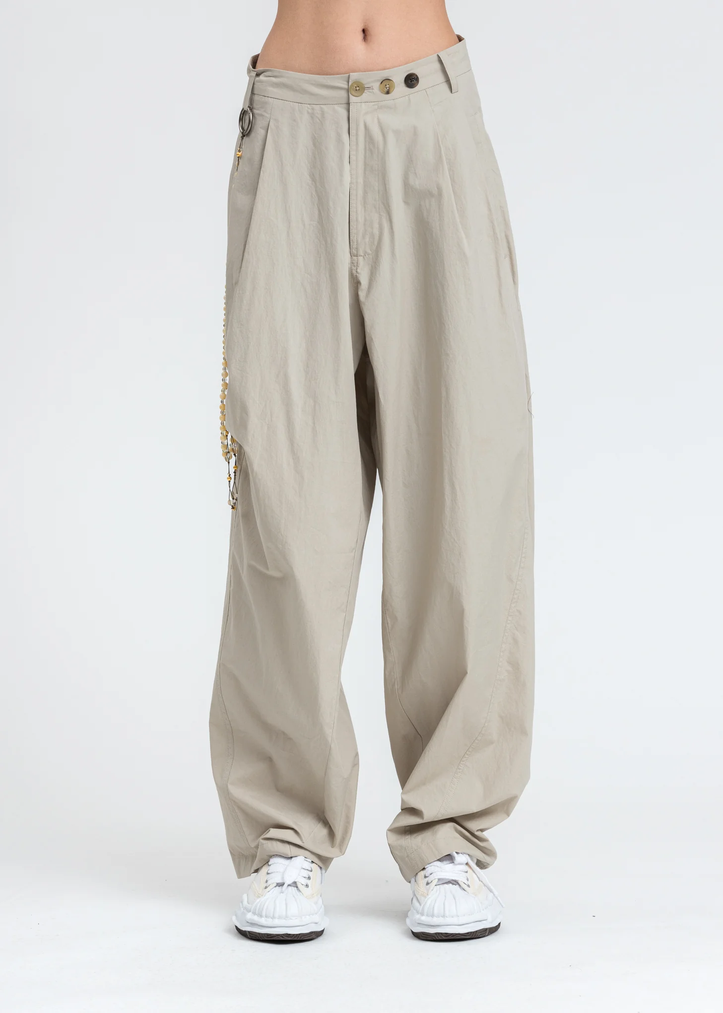 Beige Chained Wide Pants