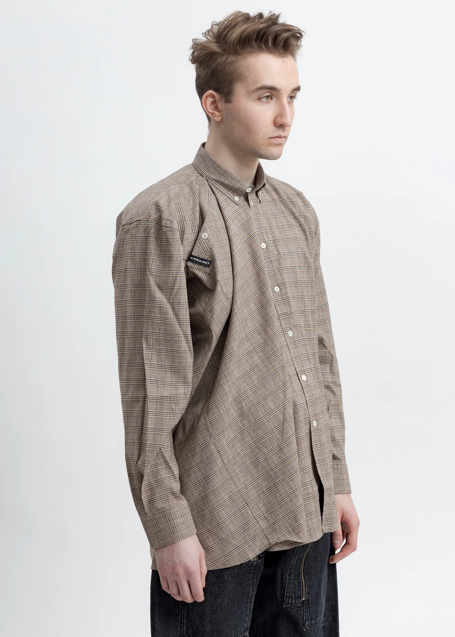 Beige Check Twisted And Fid Shirt - Image 3