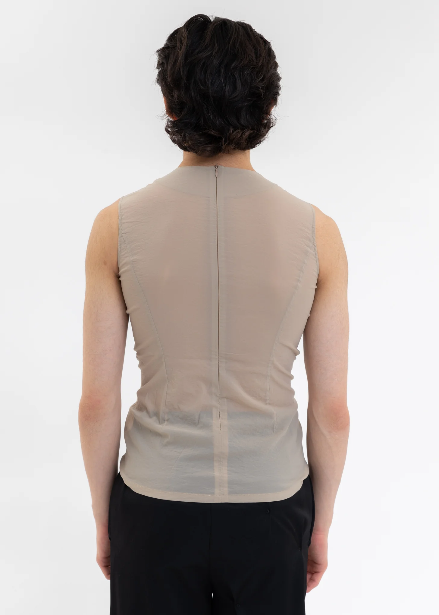 Beige Chip Cut Out Splicing Vest - Image 3