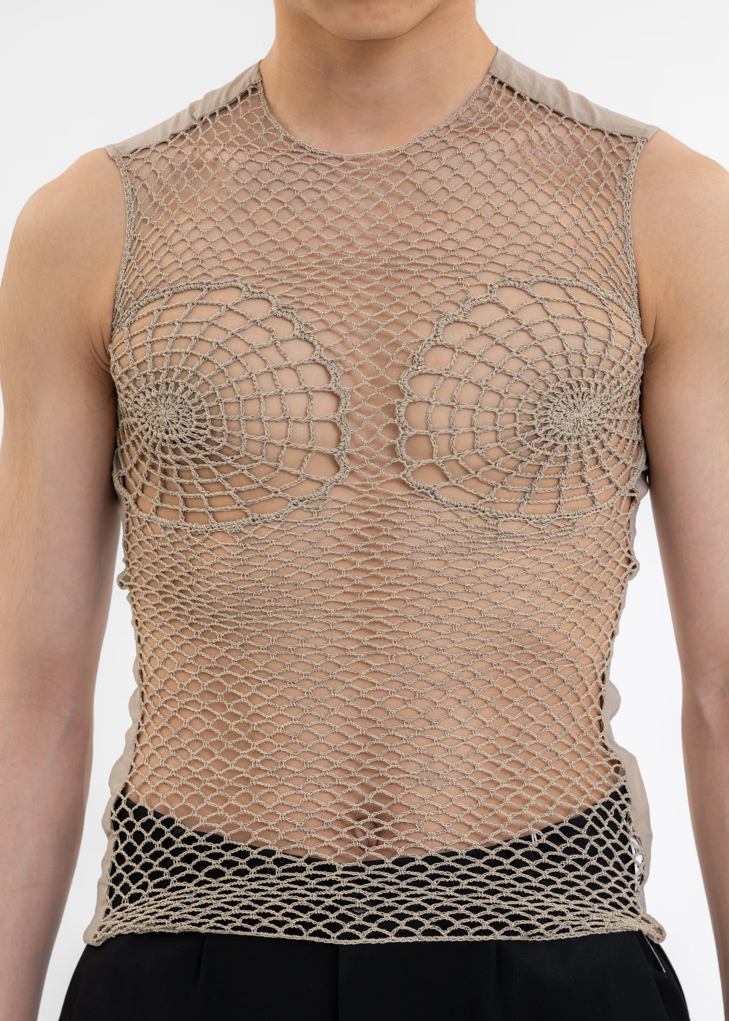 Beige Chip Cut Out Splicing Vest - Image 4