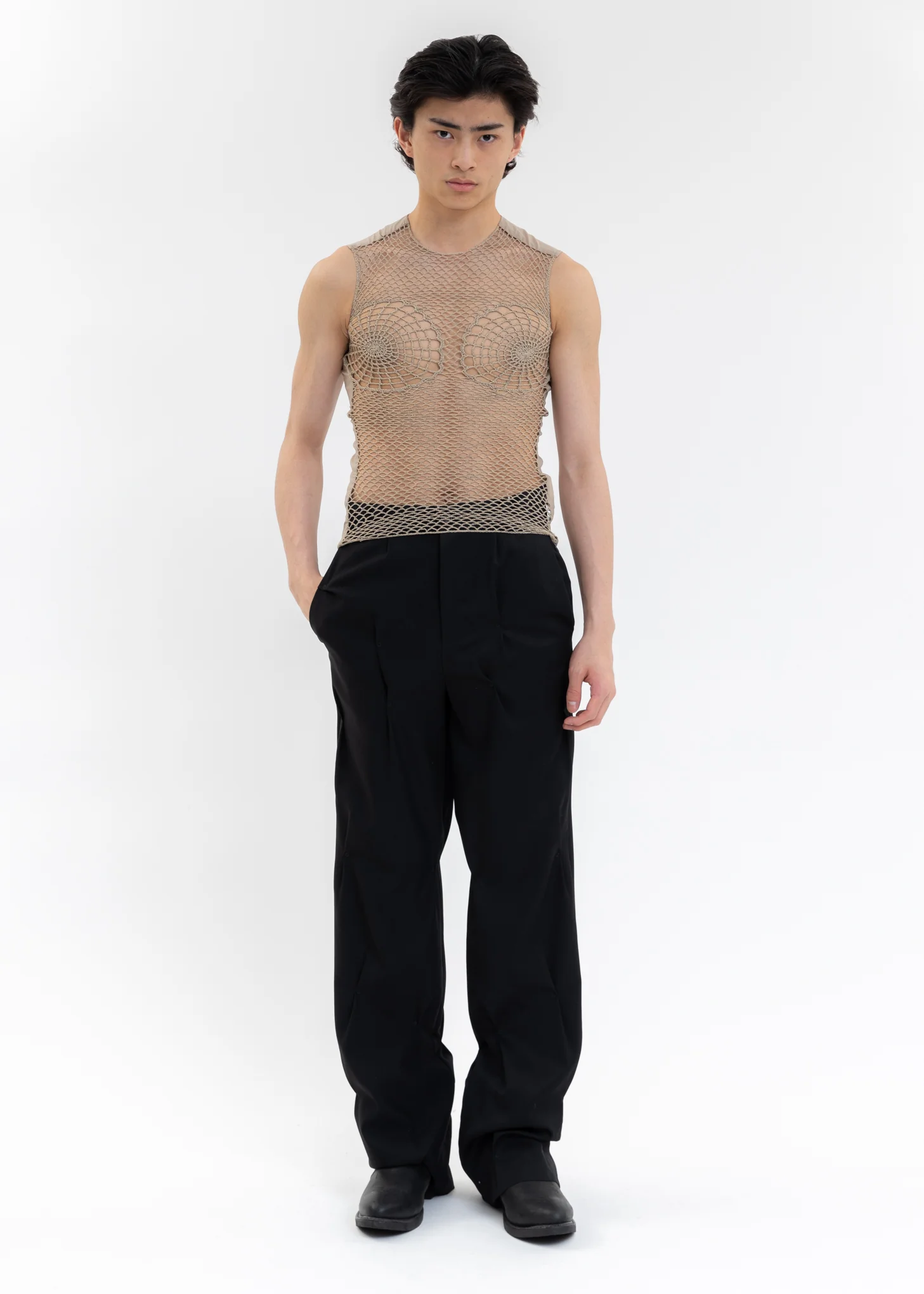 Beige Chip Cut Out Splicing Vest - Image 5