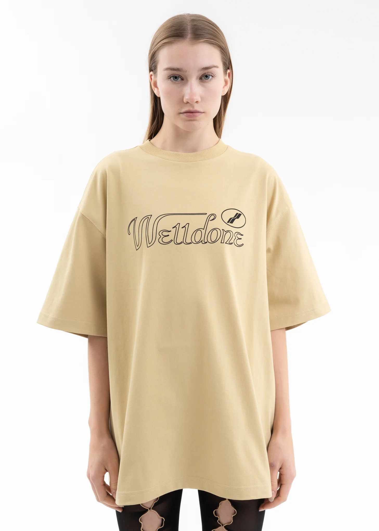 BEIGE CURSIVE SYMBOL LOGO LARGE T-SHIRT