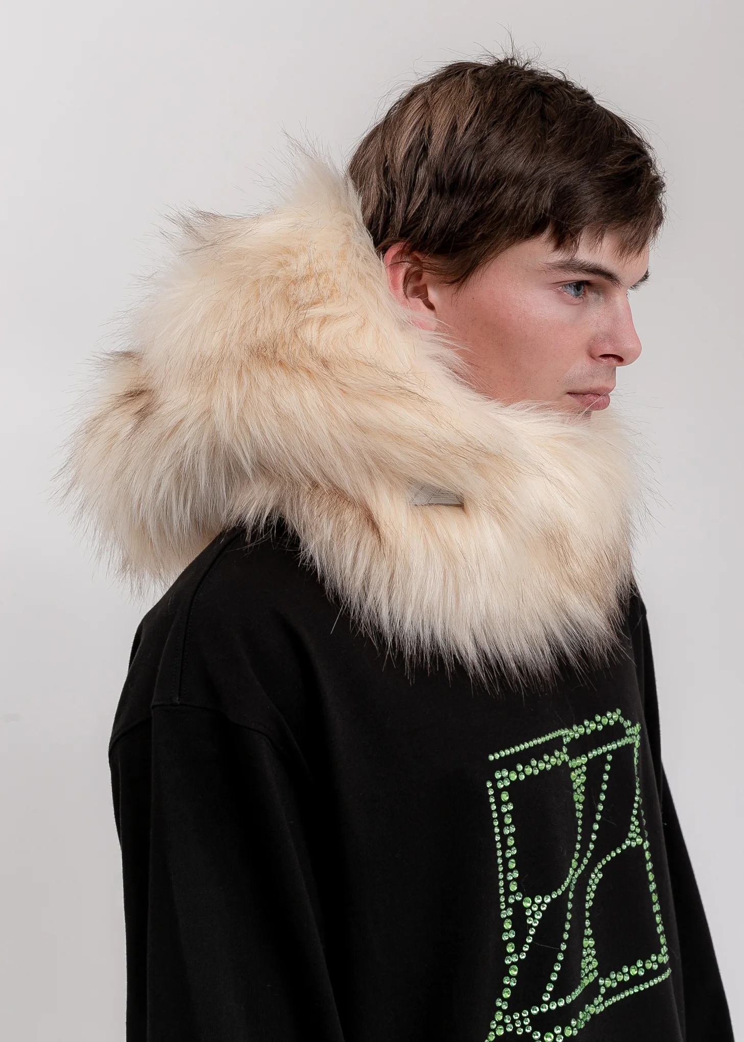 Beige Faux Fur Quilting Hood - Image 2