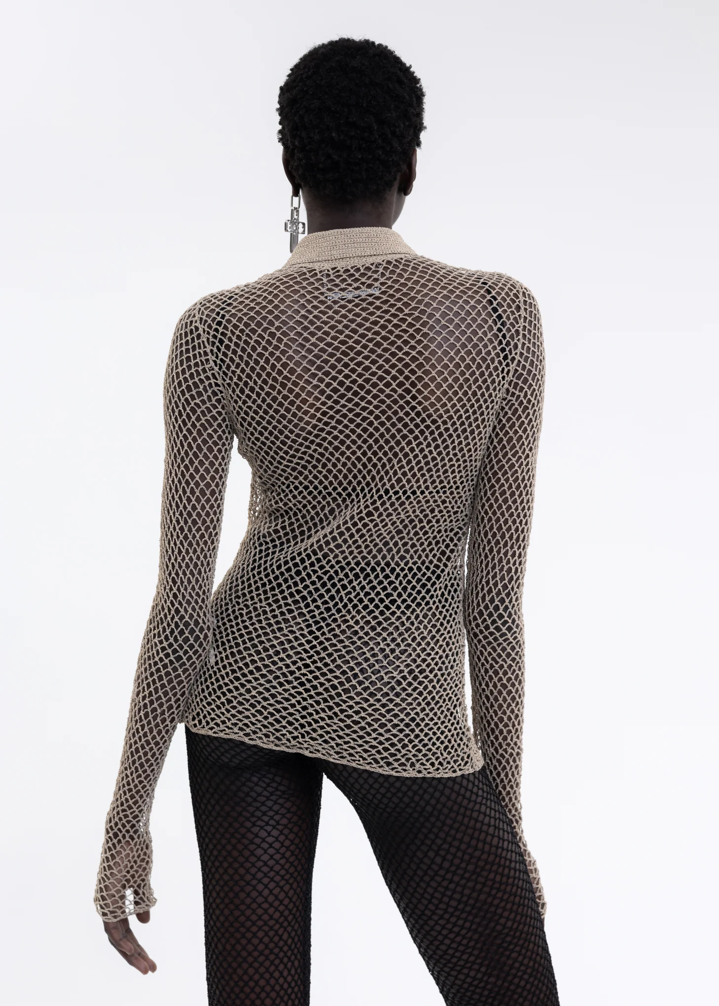 Beige Hand Hook Hollow Woven Shirt - Image 2