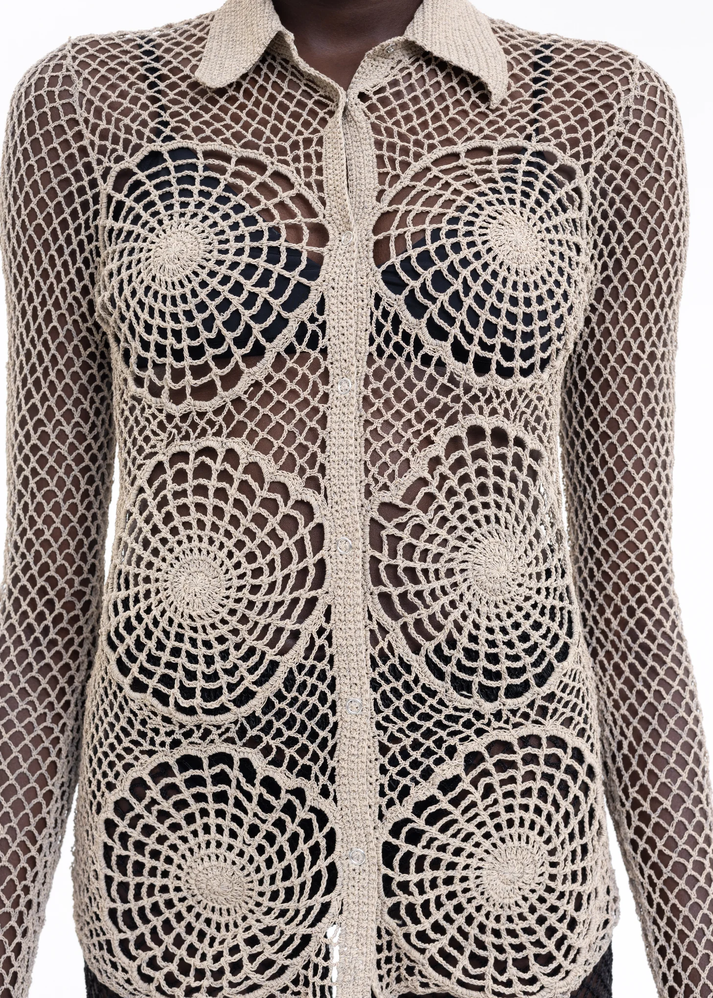 Beige Hand Hook Hollow Woven Shirt - Image 3