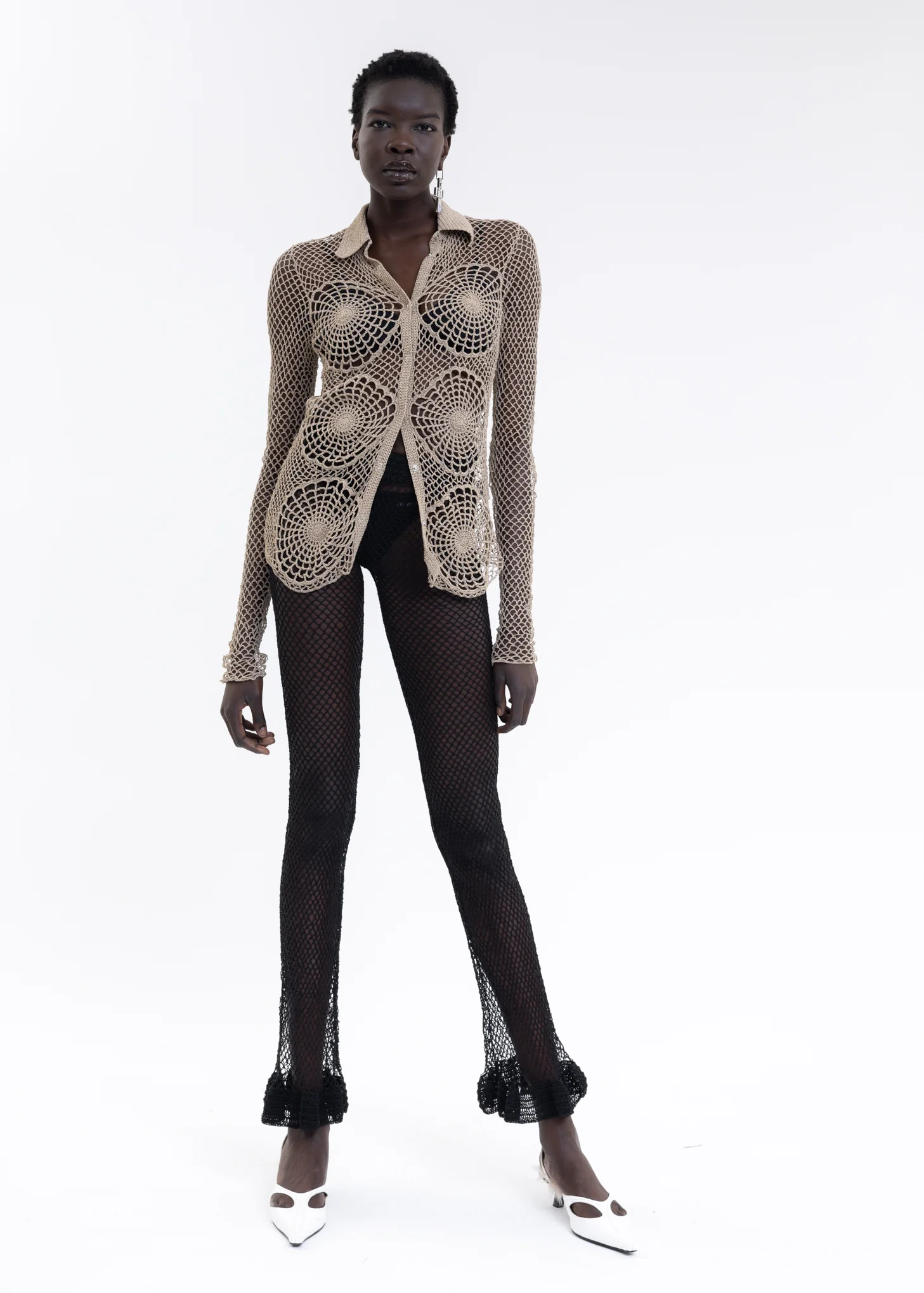 Beige Hand Hook Hollow Woven Shirt - Image 6