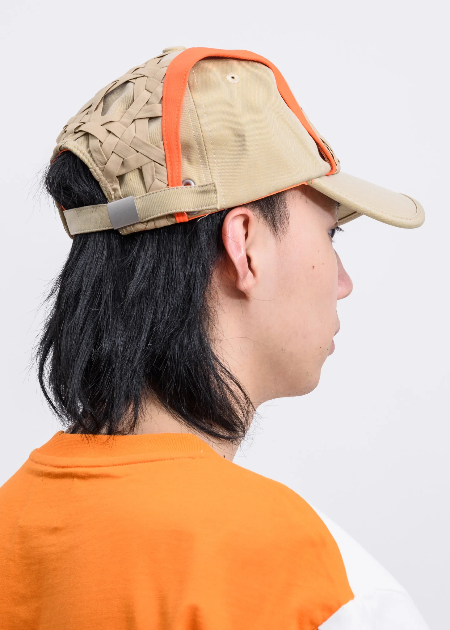Beige Hand-Woven Contrast Layered Cap - Image 2