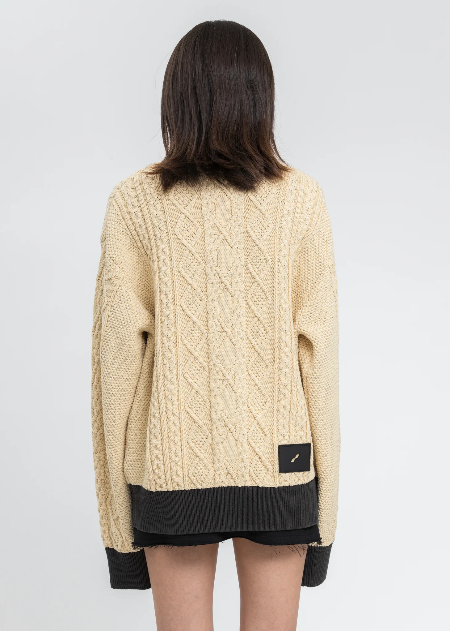 Beige 'HEART' Jacquard Patched Cable Knit Jacket - Image 4