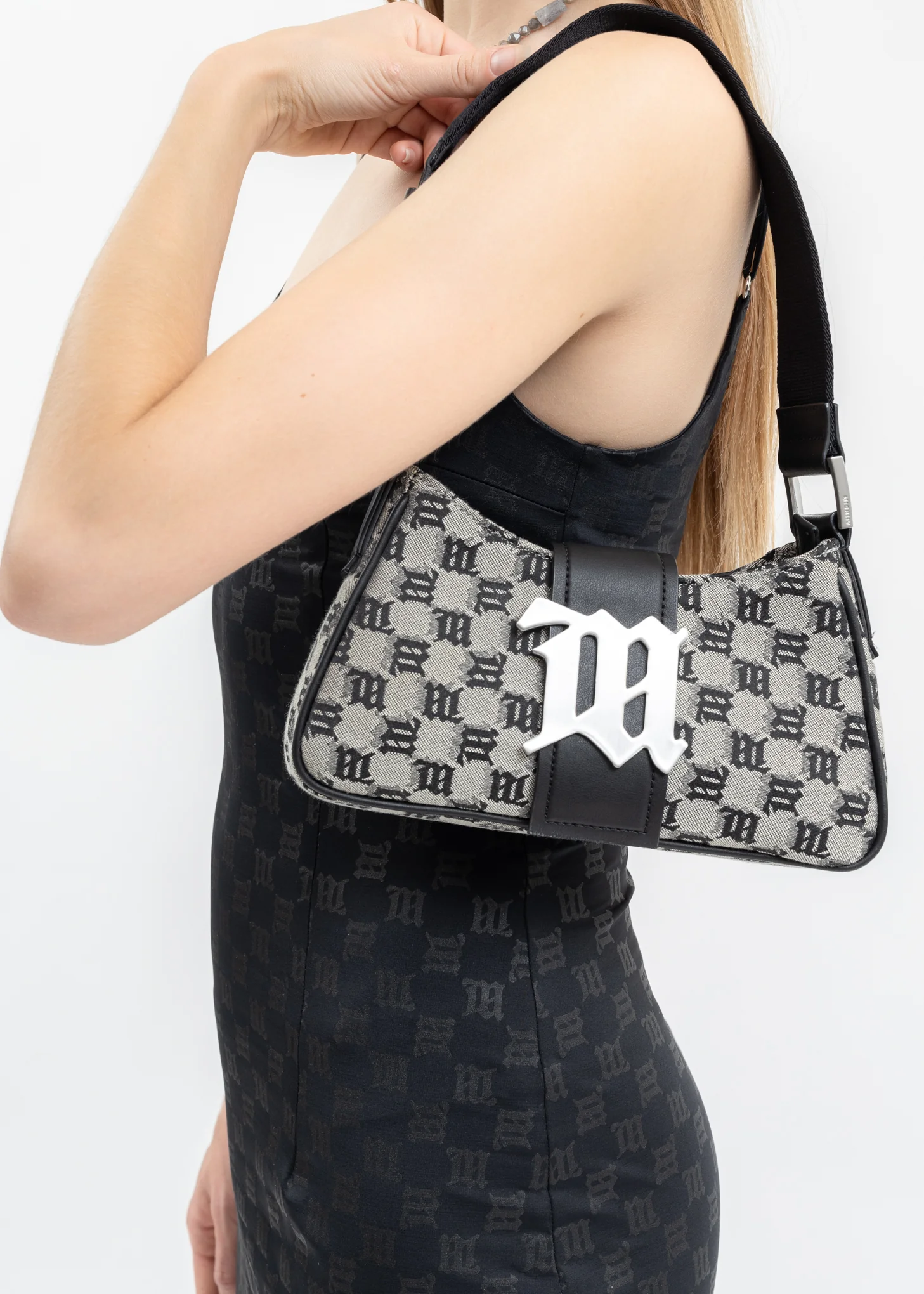 BEIGE JACQUARD MONOGRAM SHOULDER BAG SMALL - Image 2