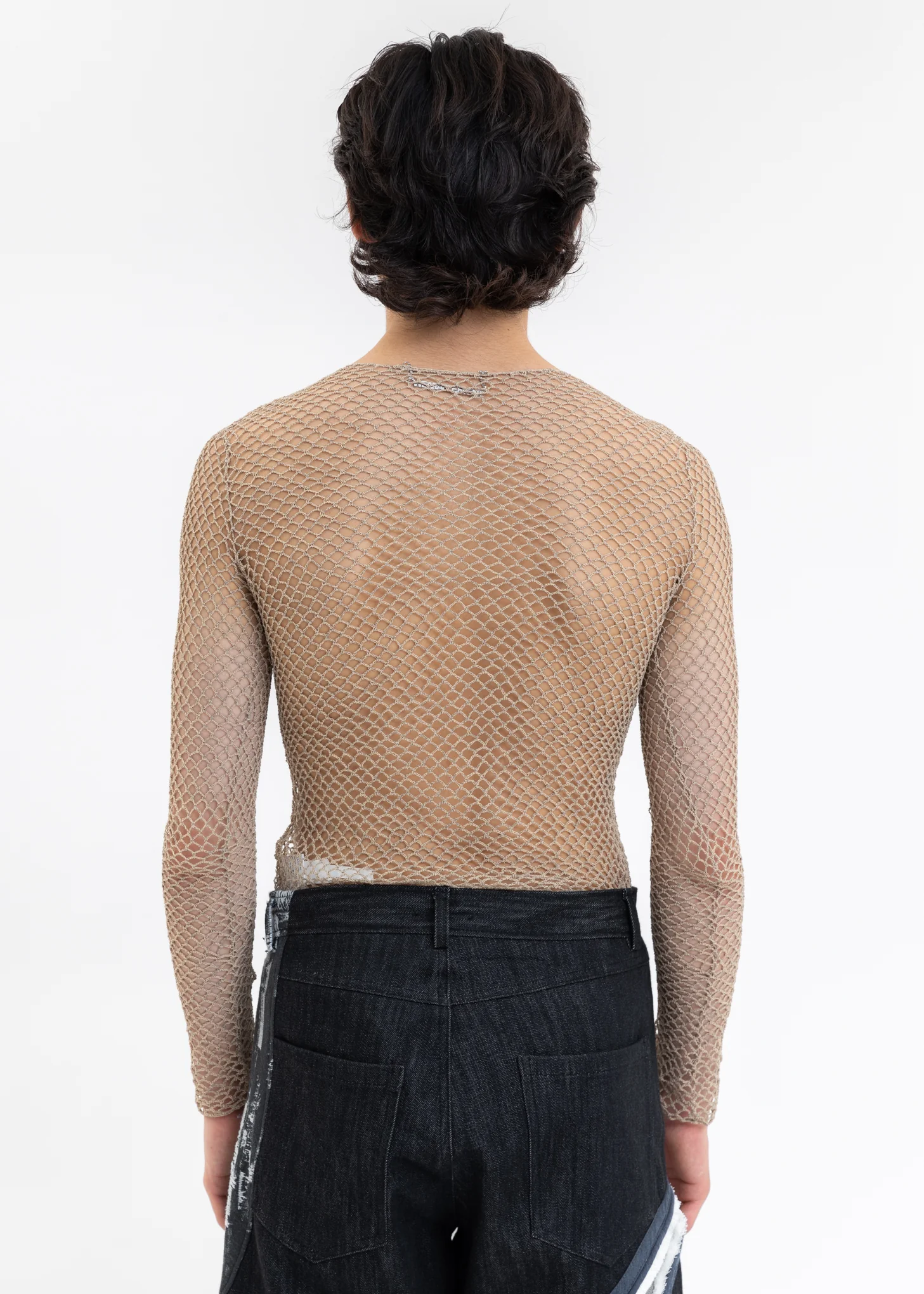 Beige Knitting Crochet Long Sleeve Top - Image 2