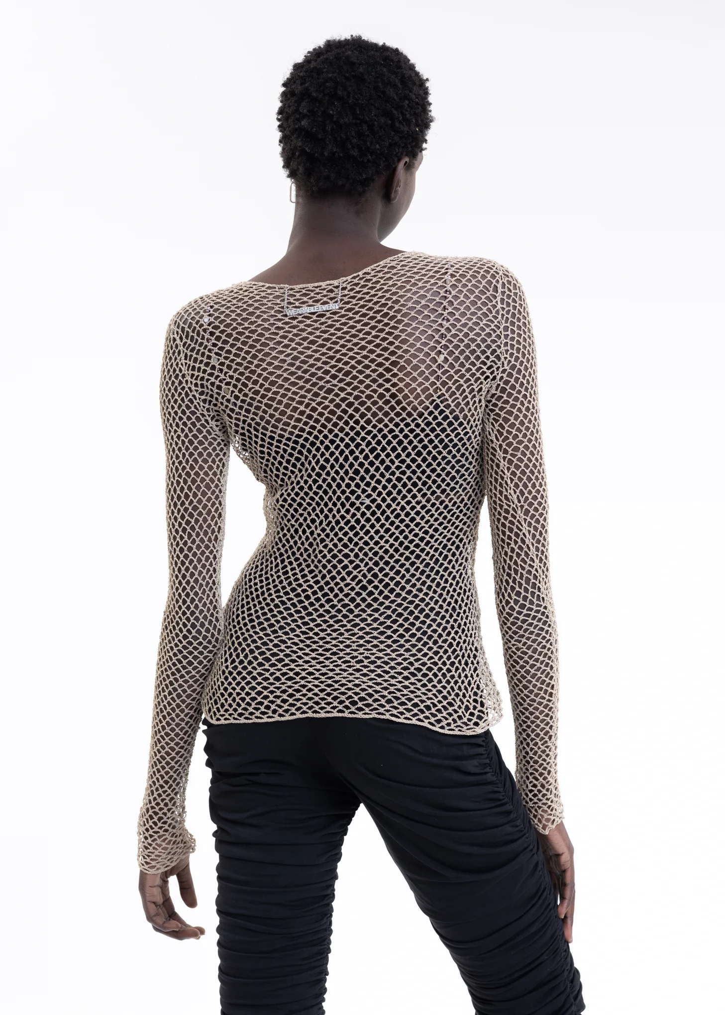Beige Knitting Crochet Long Sleeve Top - Image 3
