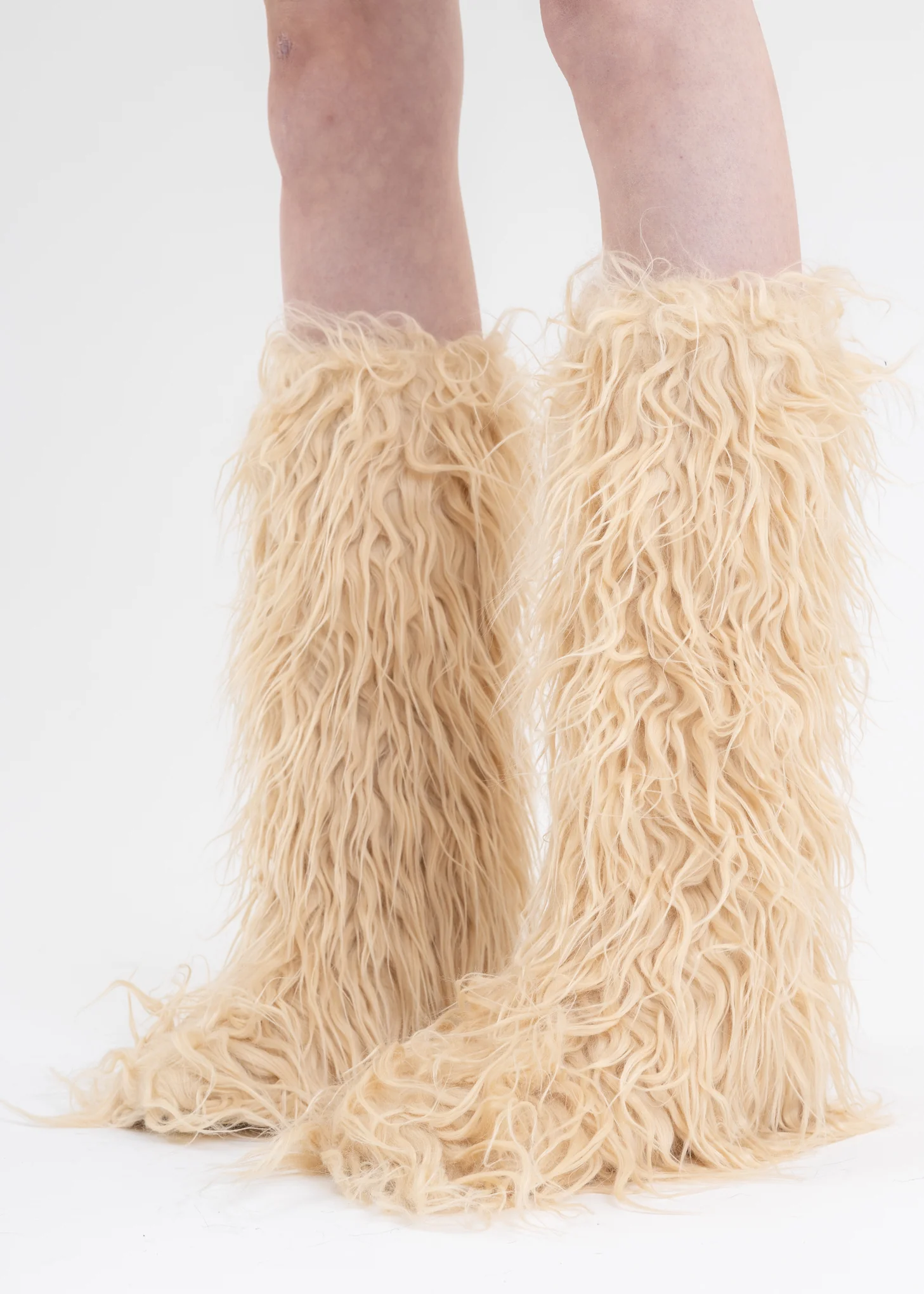 Beige LONG FUR BOOTS