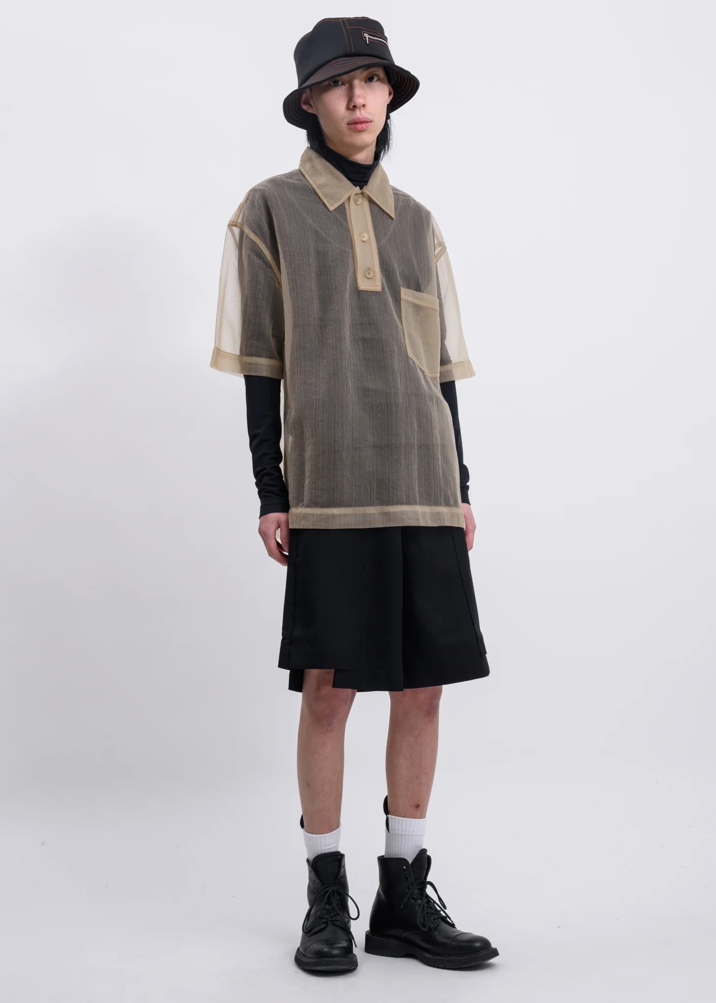 Beige Mesh Polo Shirt - Image 2