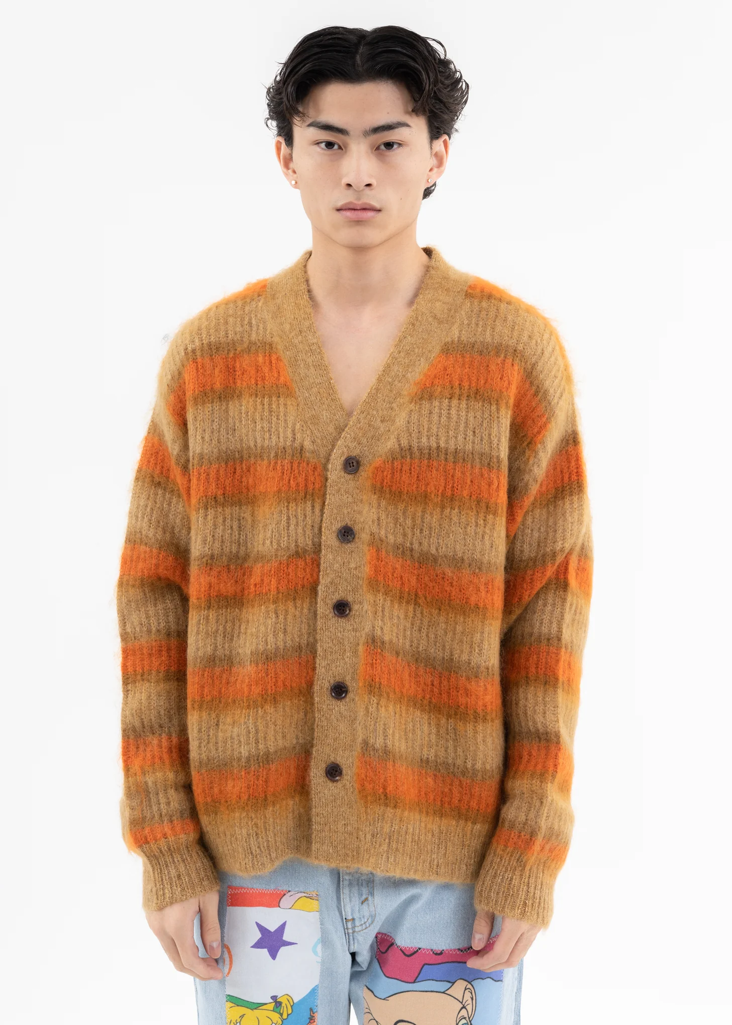 Beige MOHAIR BORDER KNIT CARDIGAN