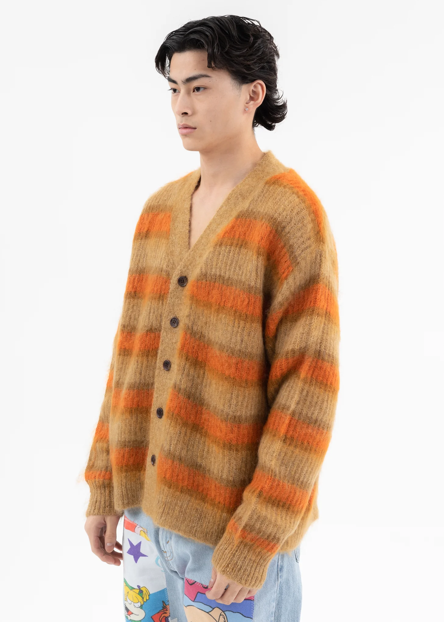 Beige MOHAIR BORDER KNIT CARDIGAN - Image 3