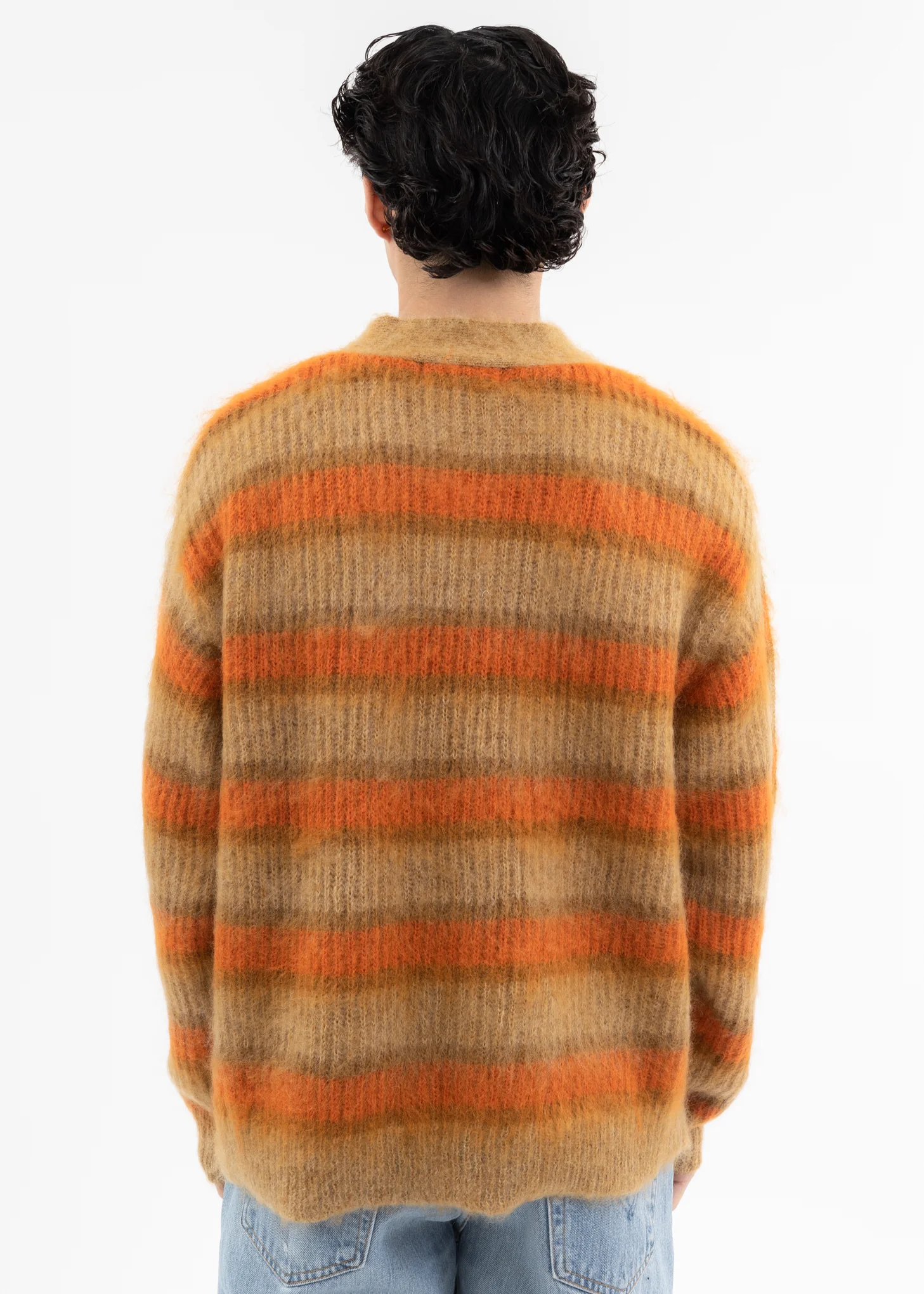 Beige MOHAIR BORDER KNIT CARDIGAN - Image 4