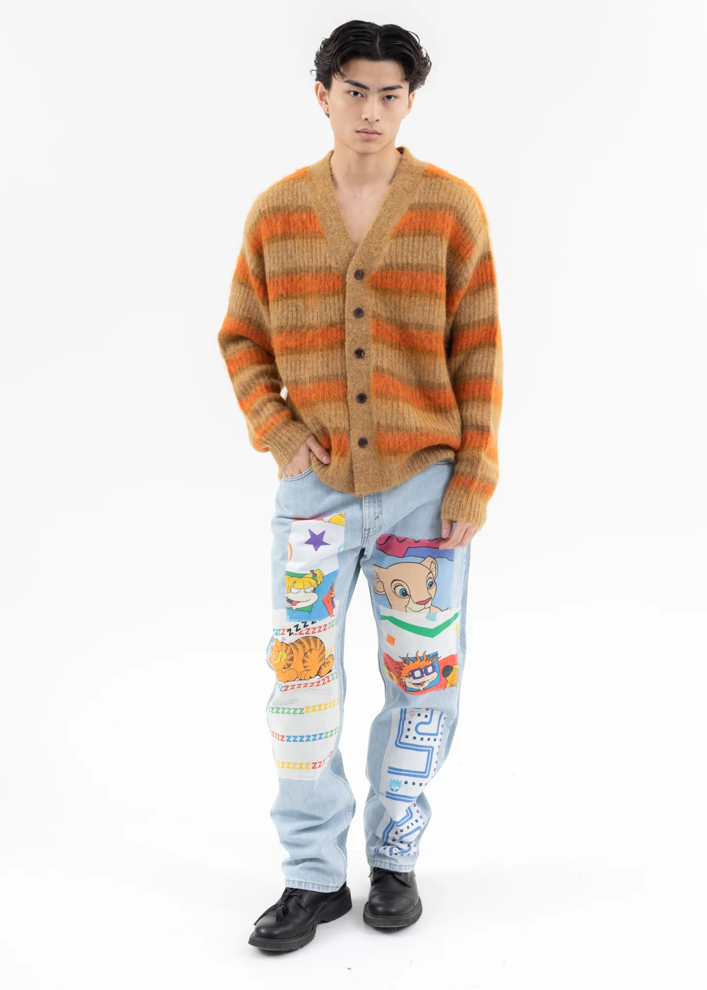Beige MOHAIR BORDER KNIT CARDIGAN - Image 5