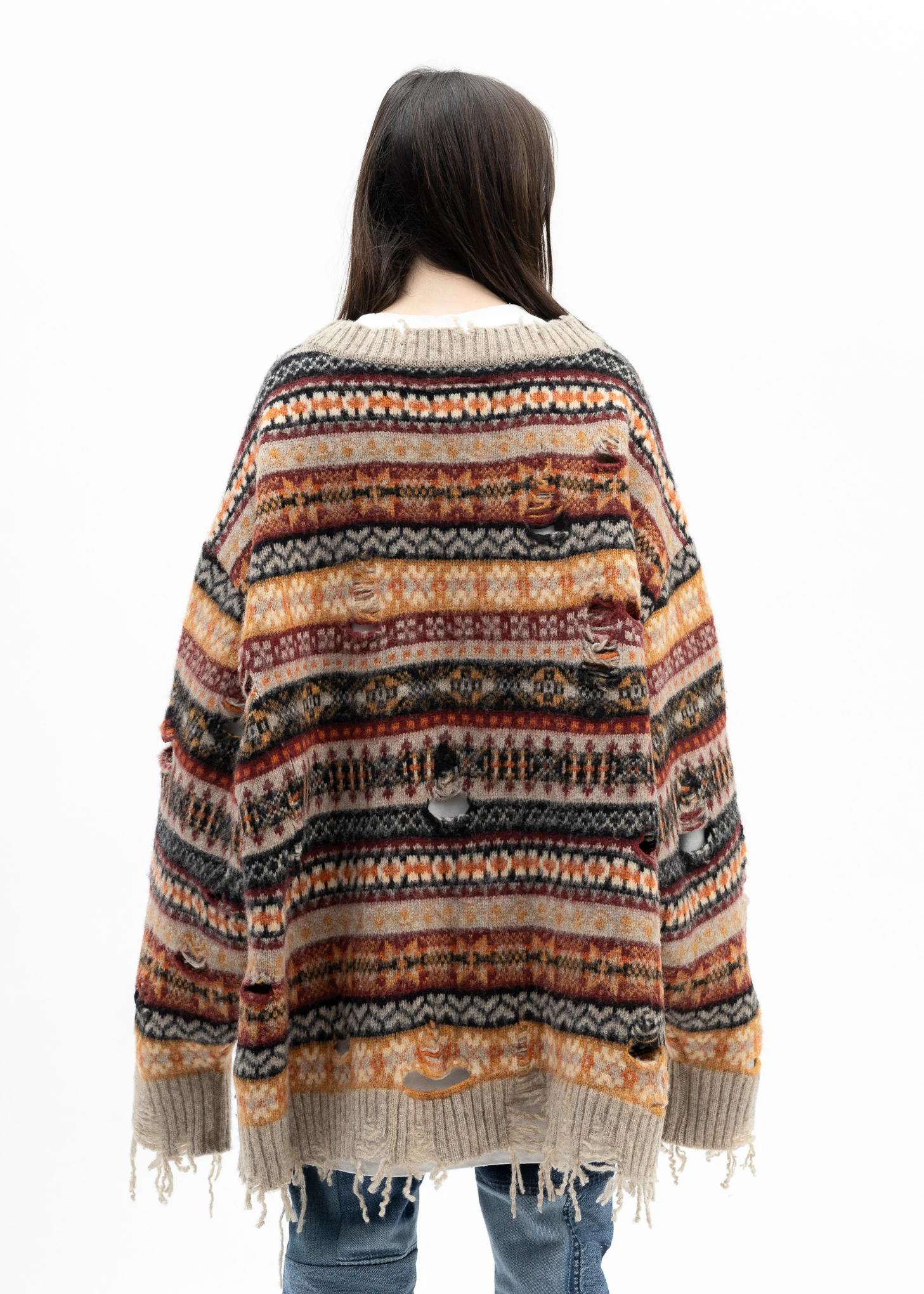 BEIGE OVERSIZED FAIR-ISLE CARDIGAN - Image 2