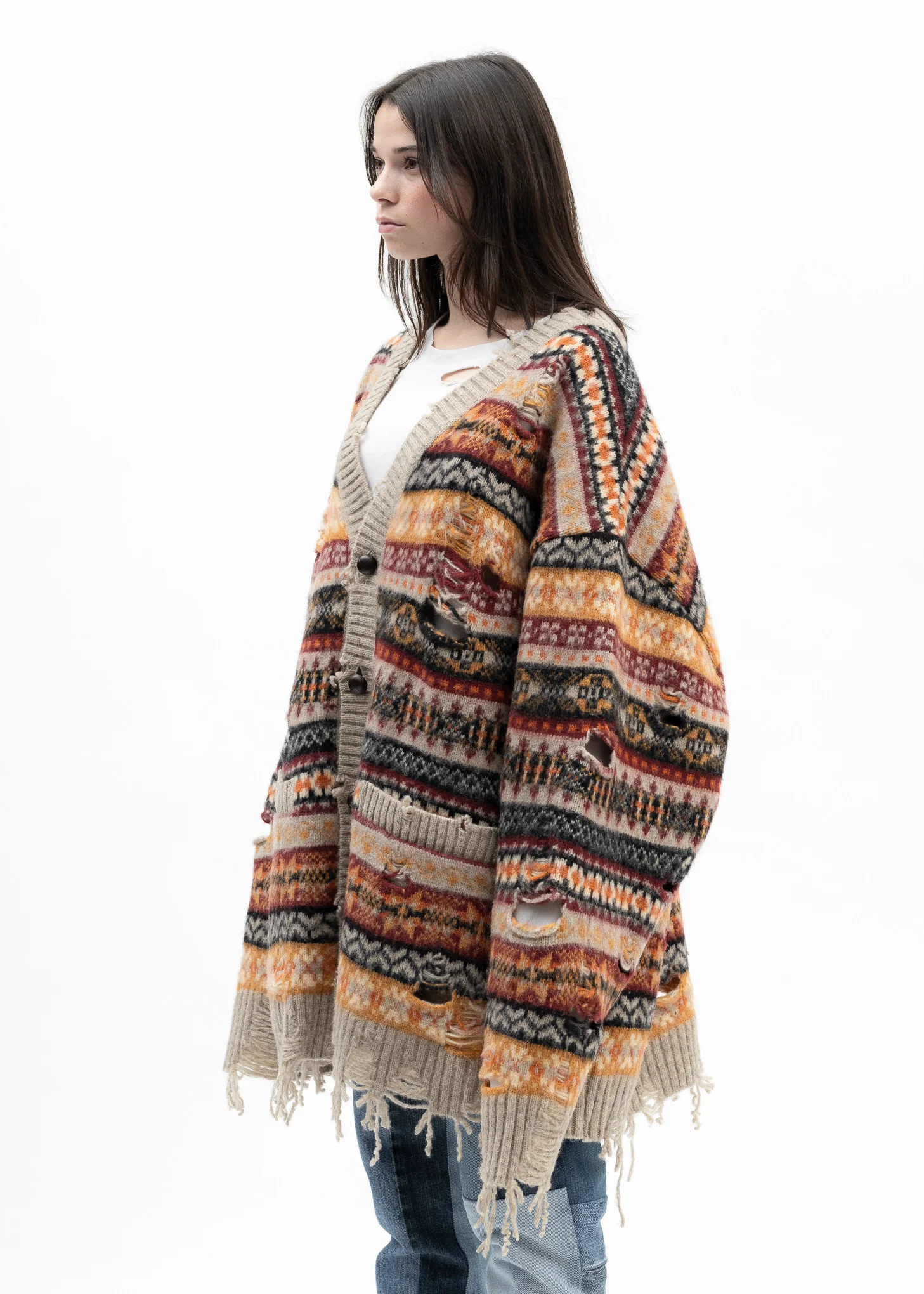 BEIGE OVERSIZED FAIR-ISLE CARDIGAN - Image 3