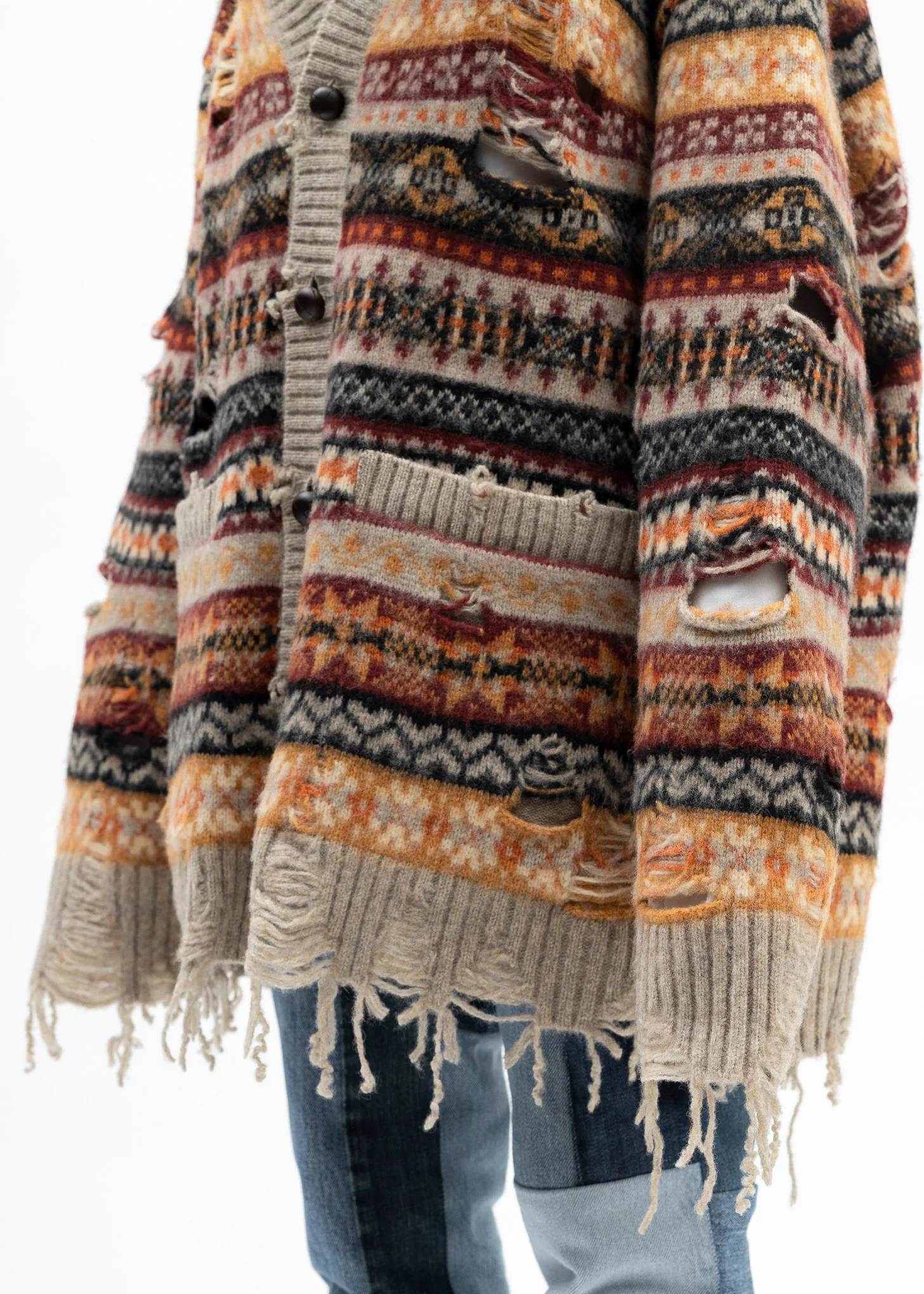 BEIGE OVERSIZED FAIR-ISLE CARDIGAN - Image 4