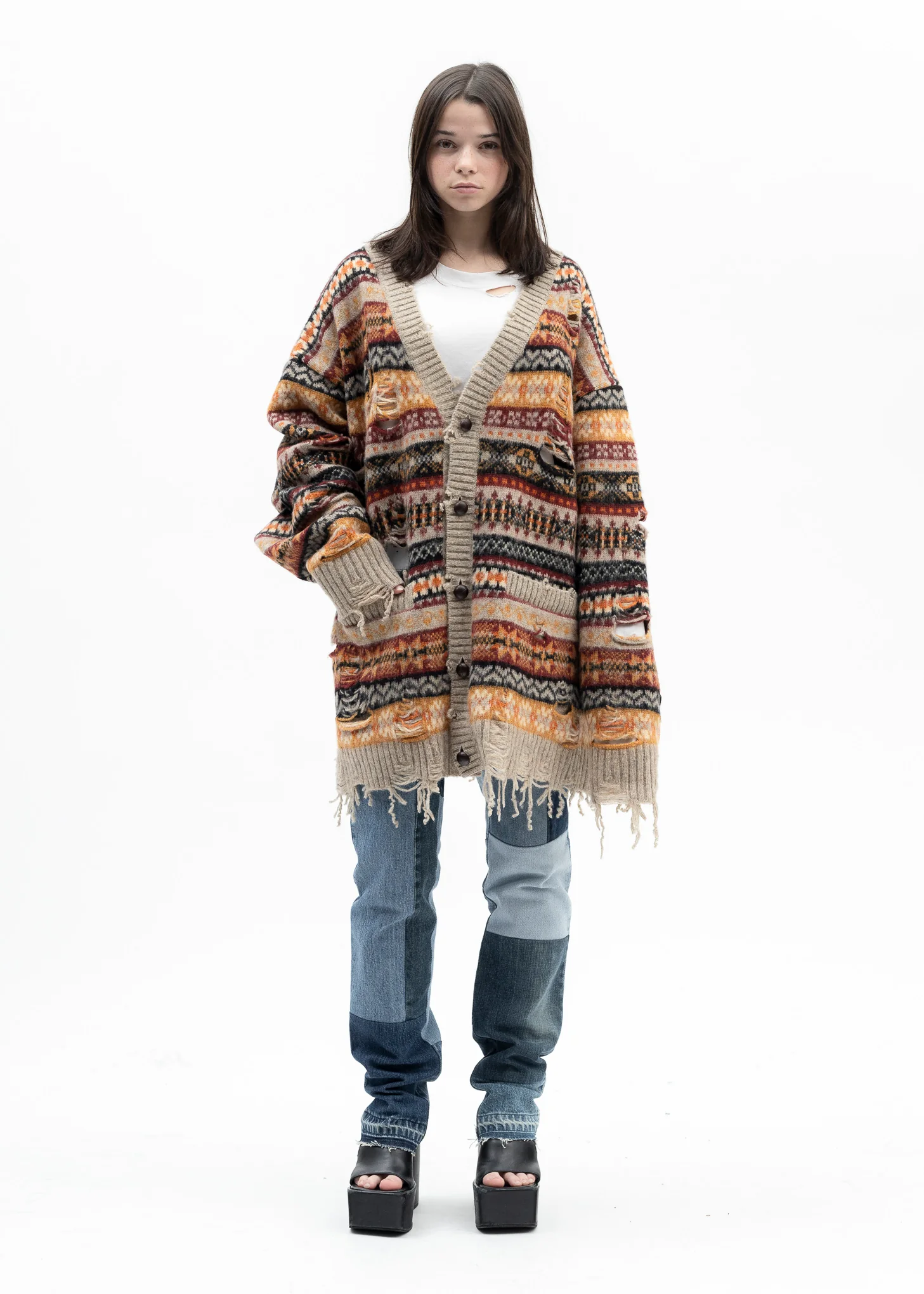 BEIGE OVERSIZED FAIR-ISLE CARDIGAN - Image 5