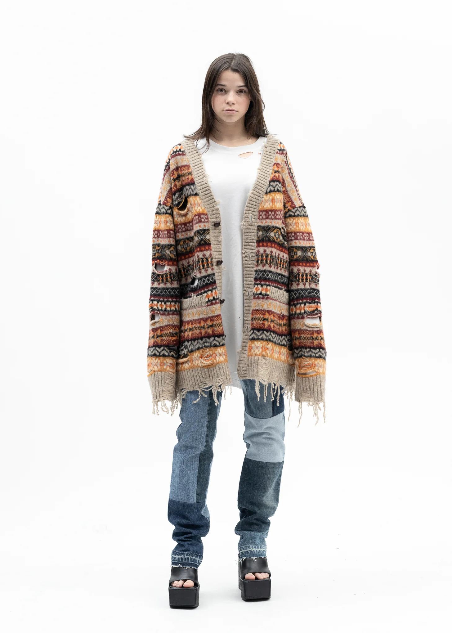 BEIGE OVERSIZED FAIR-ISLE CARDIGAN - Image 6